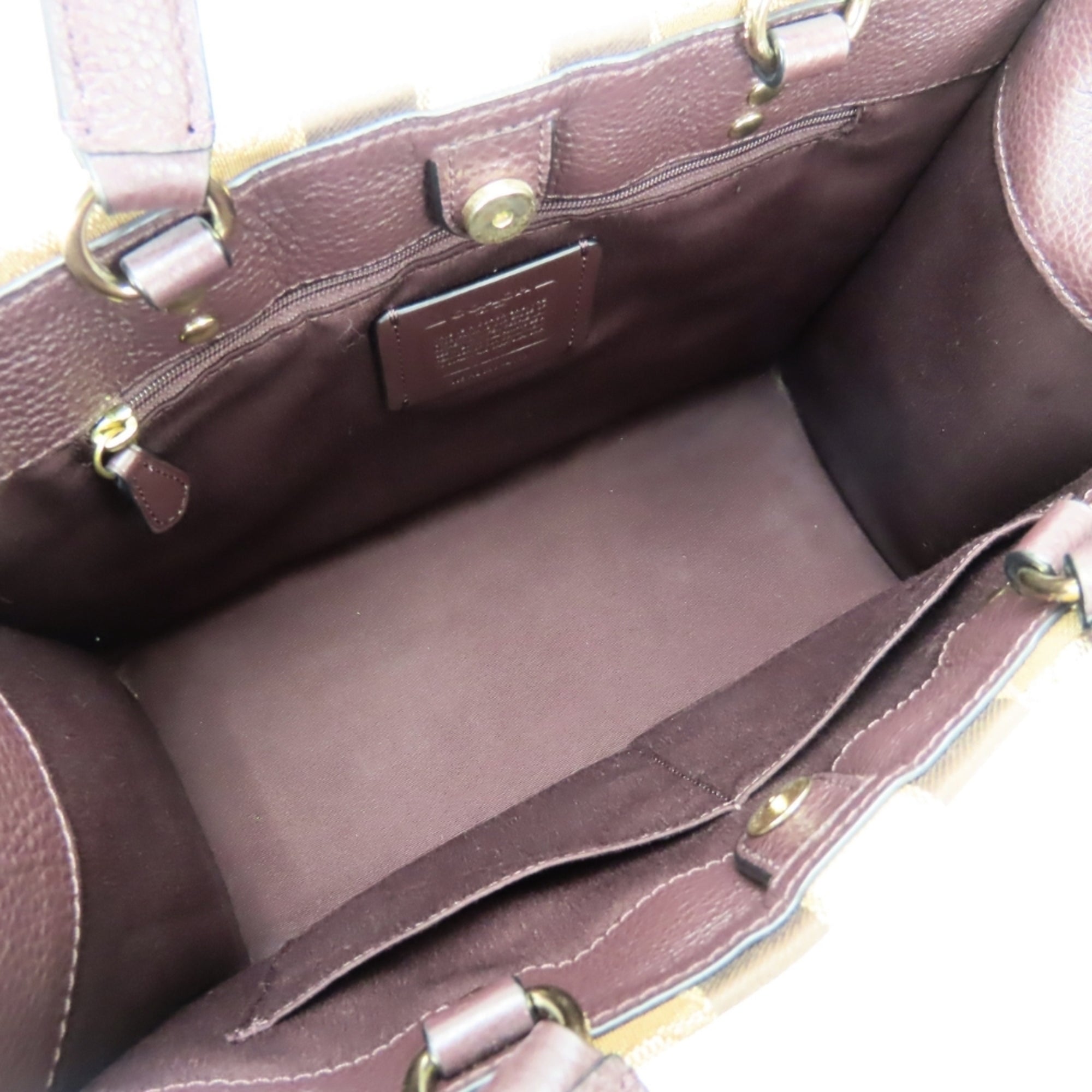 Coach Signature Bordeaux Brown Canvas Leather Tote Bag (Pre-Owned)