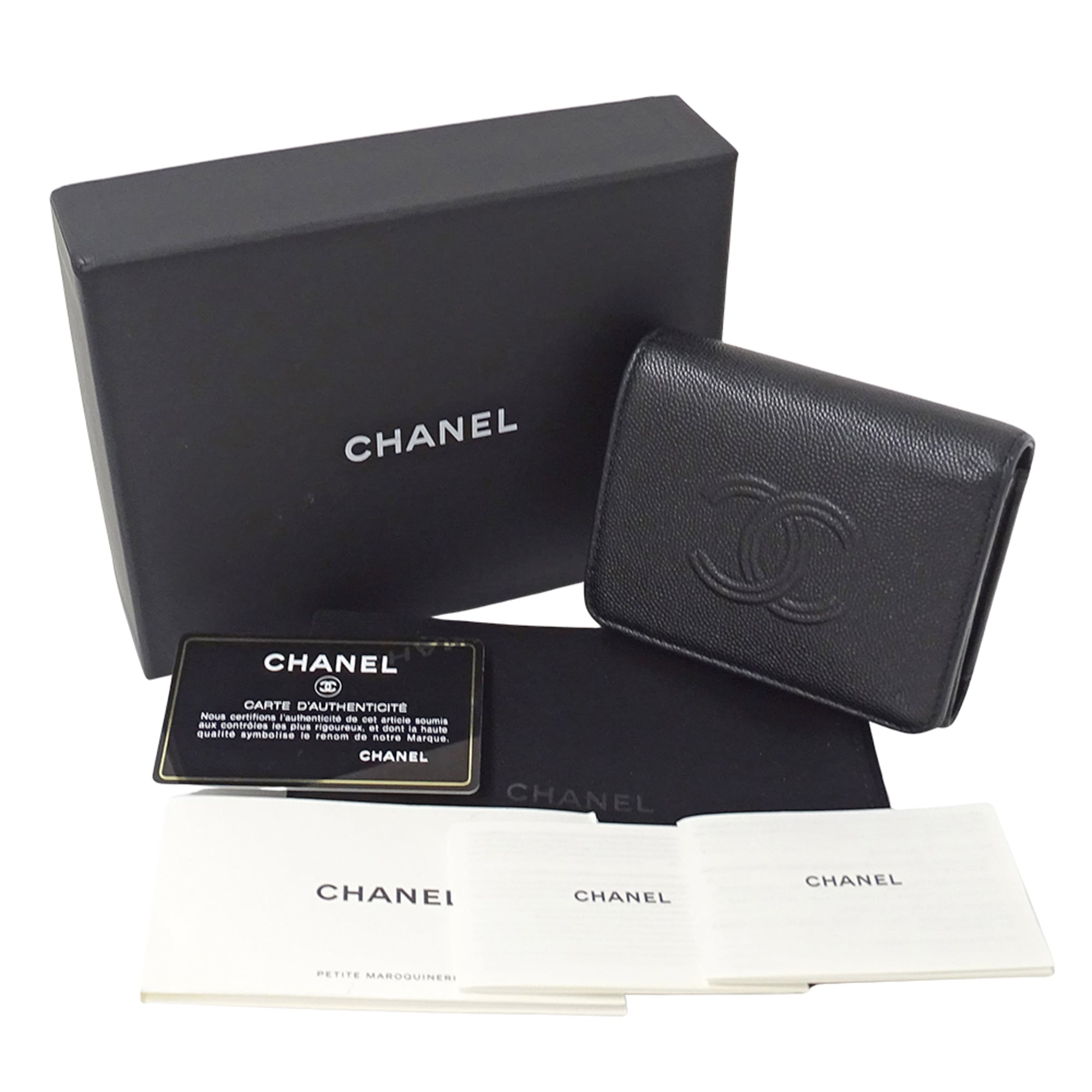 Chanel Black Grained Calfskin Wallet (Tri-Fold) (Pre-Owned)