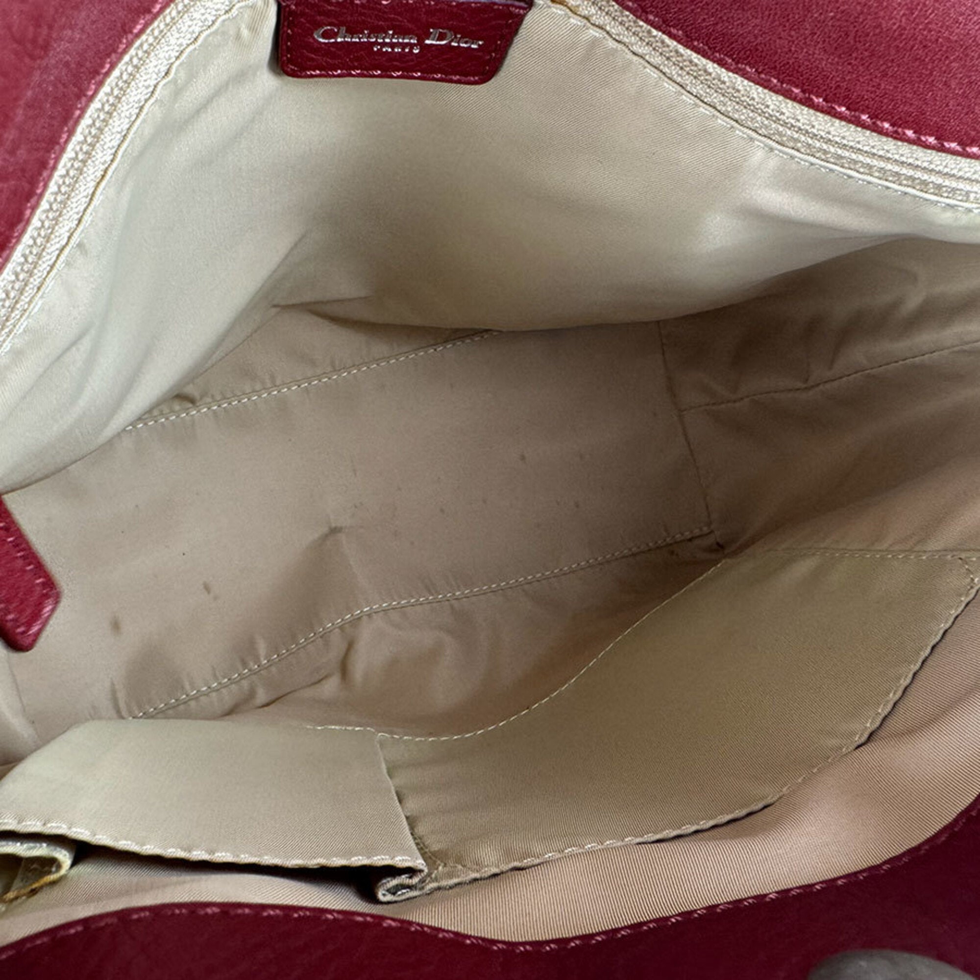 Christian Dior Brown Red Color Leather Canvas Handbag (Pre-Owned)