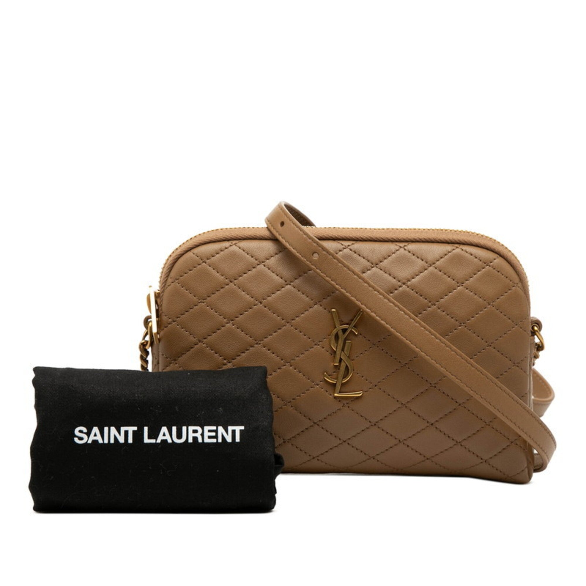 Saint Laurent Beige Leather Handbag Pouch Shoulder Bag (Pre-Owned)