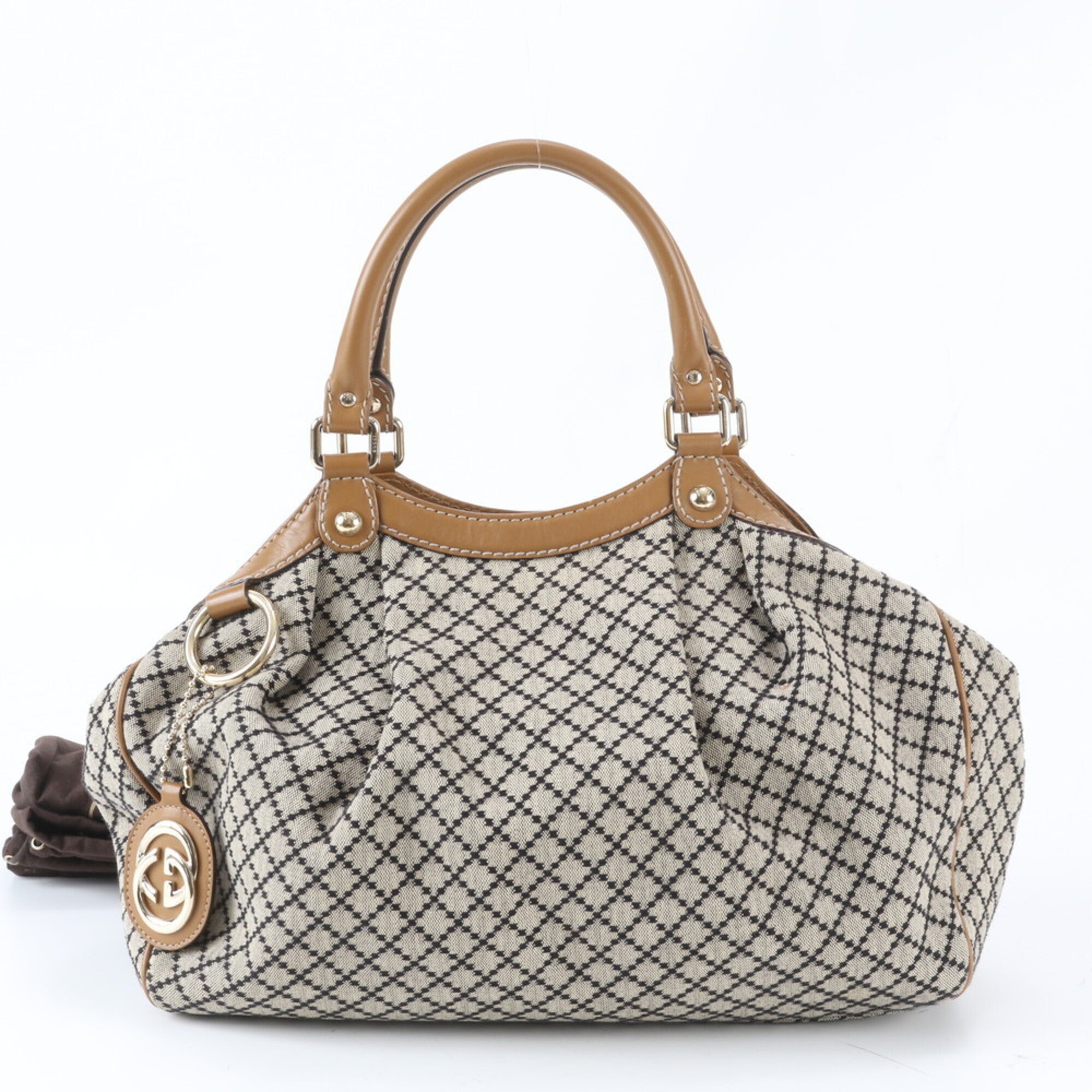 Gucci Brown Leather Canvas Handbag Shoulder Bag Tote Bag (Pre-Owned)
