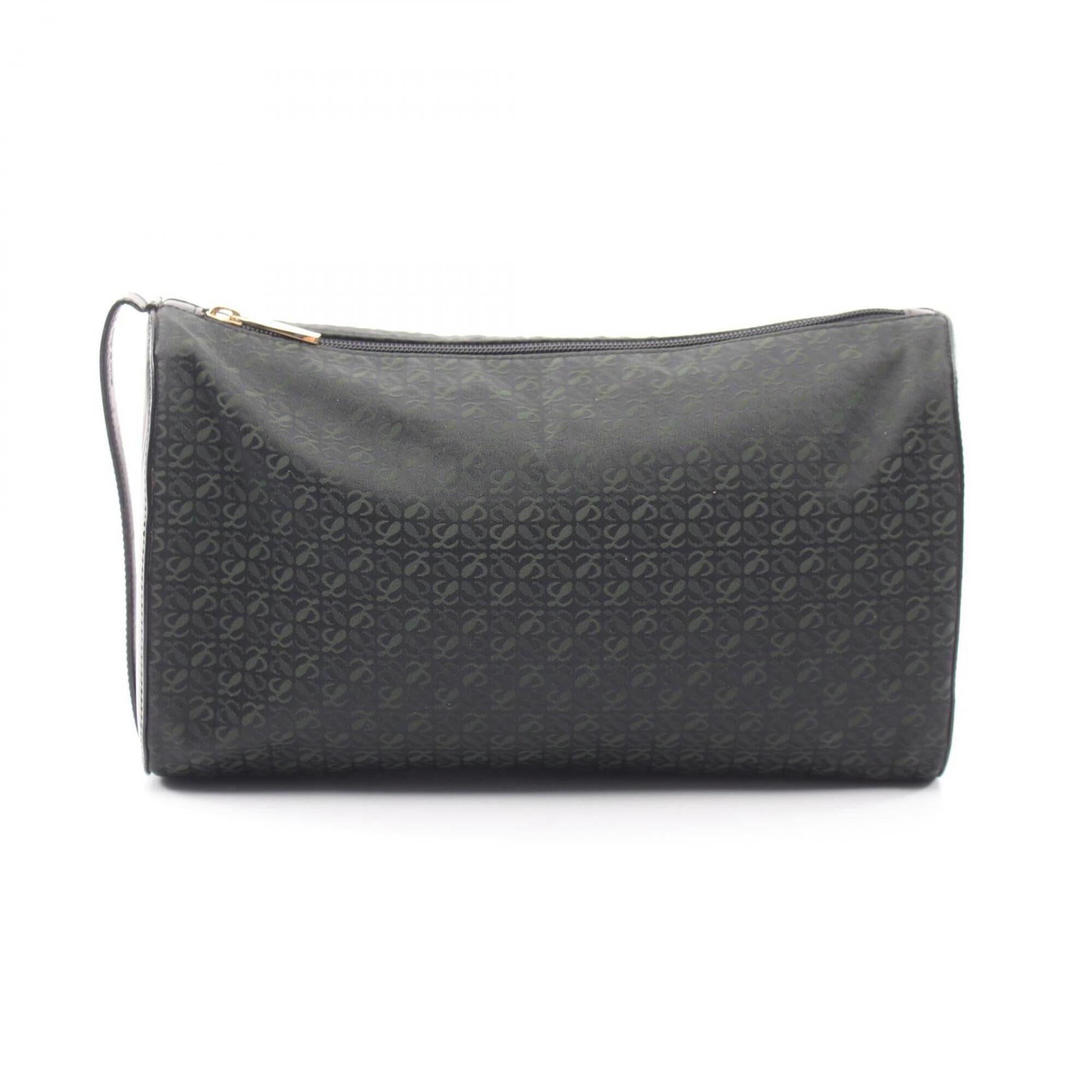 Loewe Black Green Canvas Leather Clutch Bag Handbag (Pre-Owned)