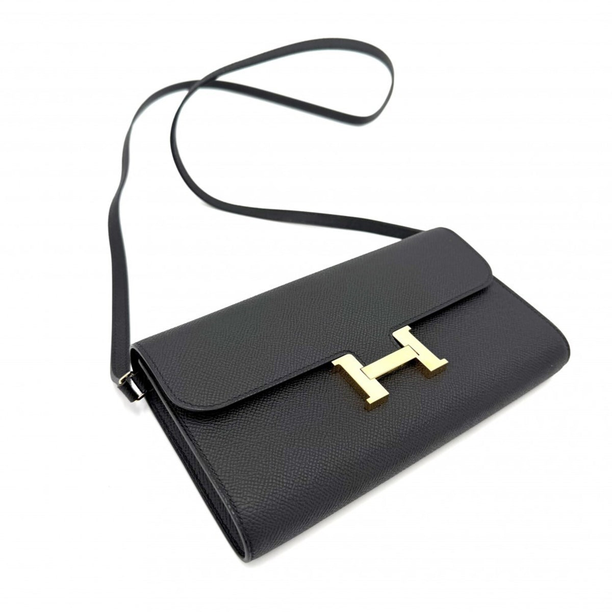 Hermes Black Epsom Leather Chain/Shoulder Wallet (Pre-Owned)