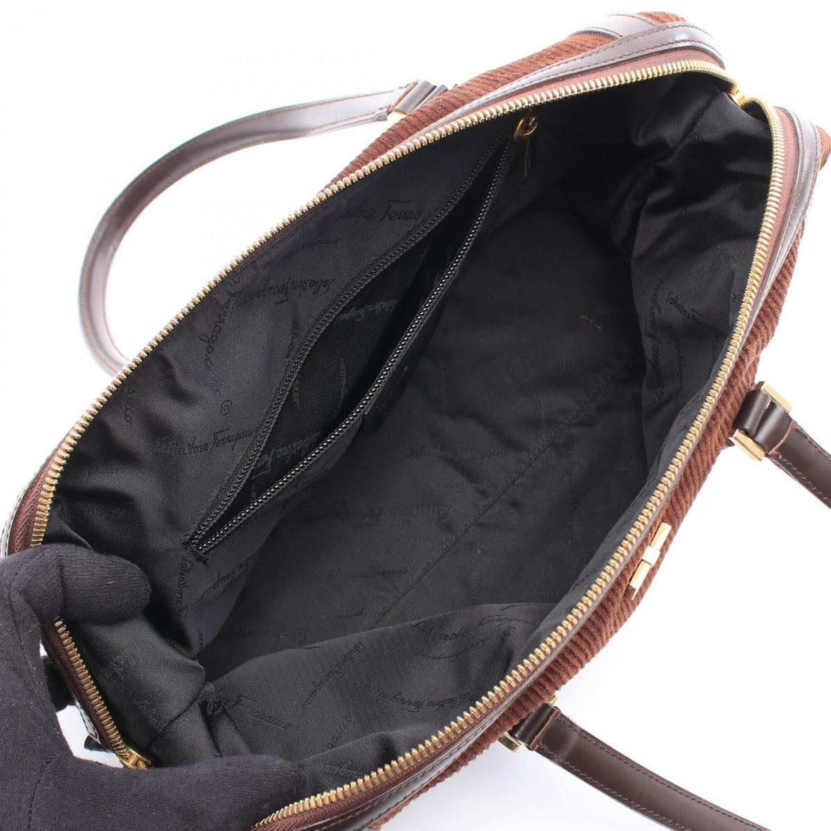 Salvatore Ferragamo Brown Leather Fabric Handbag (Pre-Owned)
