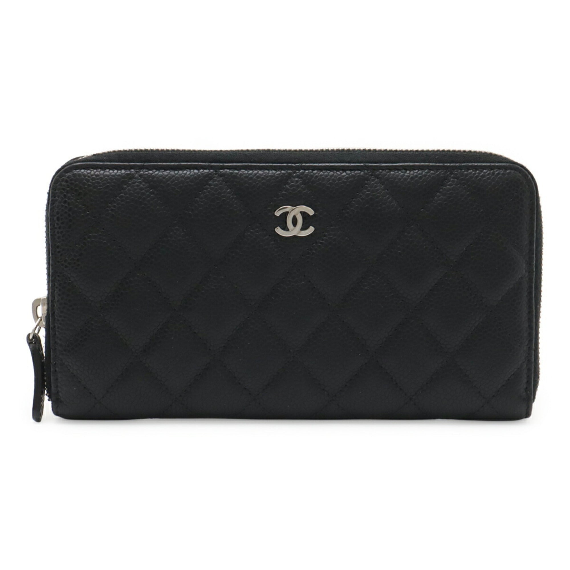 Chanel Matelasse Black Grained Calfskin Long Wallet (Bi-Fold) (Pre-Owned)