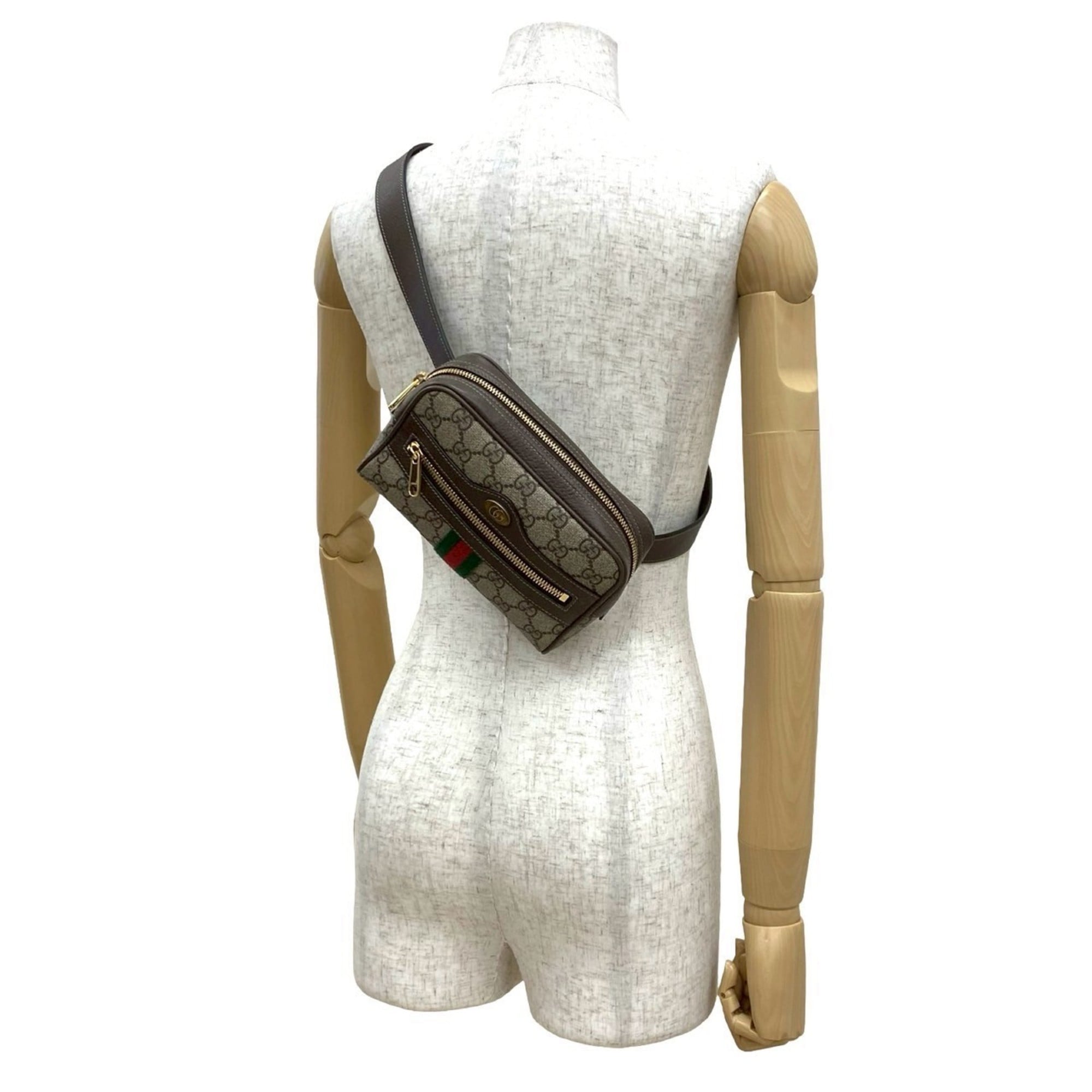 Gucci Brown Green Red Color Leather Pvc Shoulder Bag Sling Bag (Pre-Owned)
