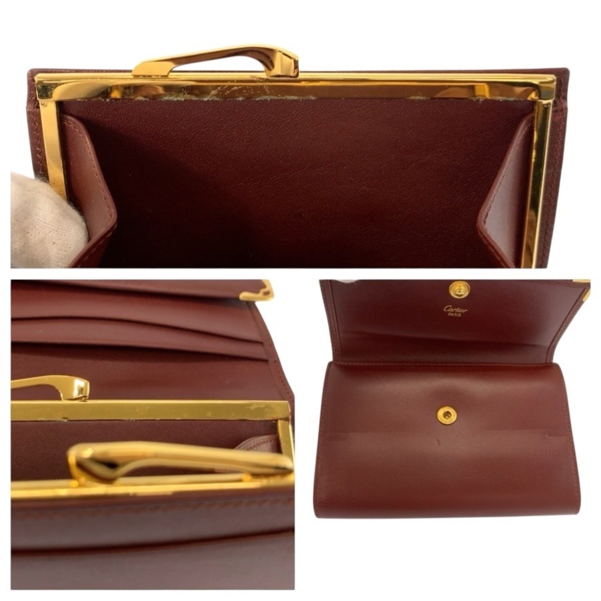 Cartier Bordeaux Leather Coin Purse/Coin Case (Pre-Owned)