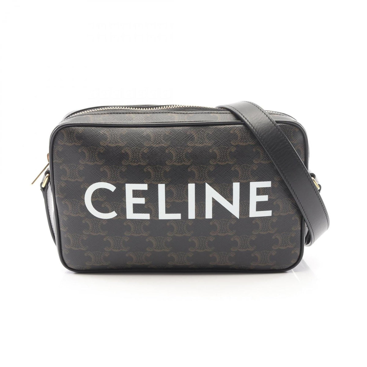 Celine Black Brown Coated Canvas Leather Handbag Messenger Bag Shoulder Bag (Pre-Owned)