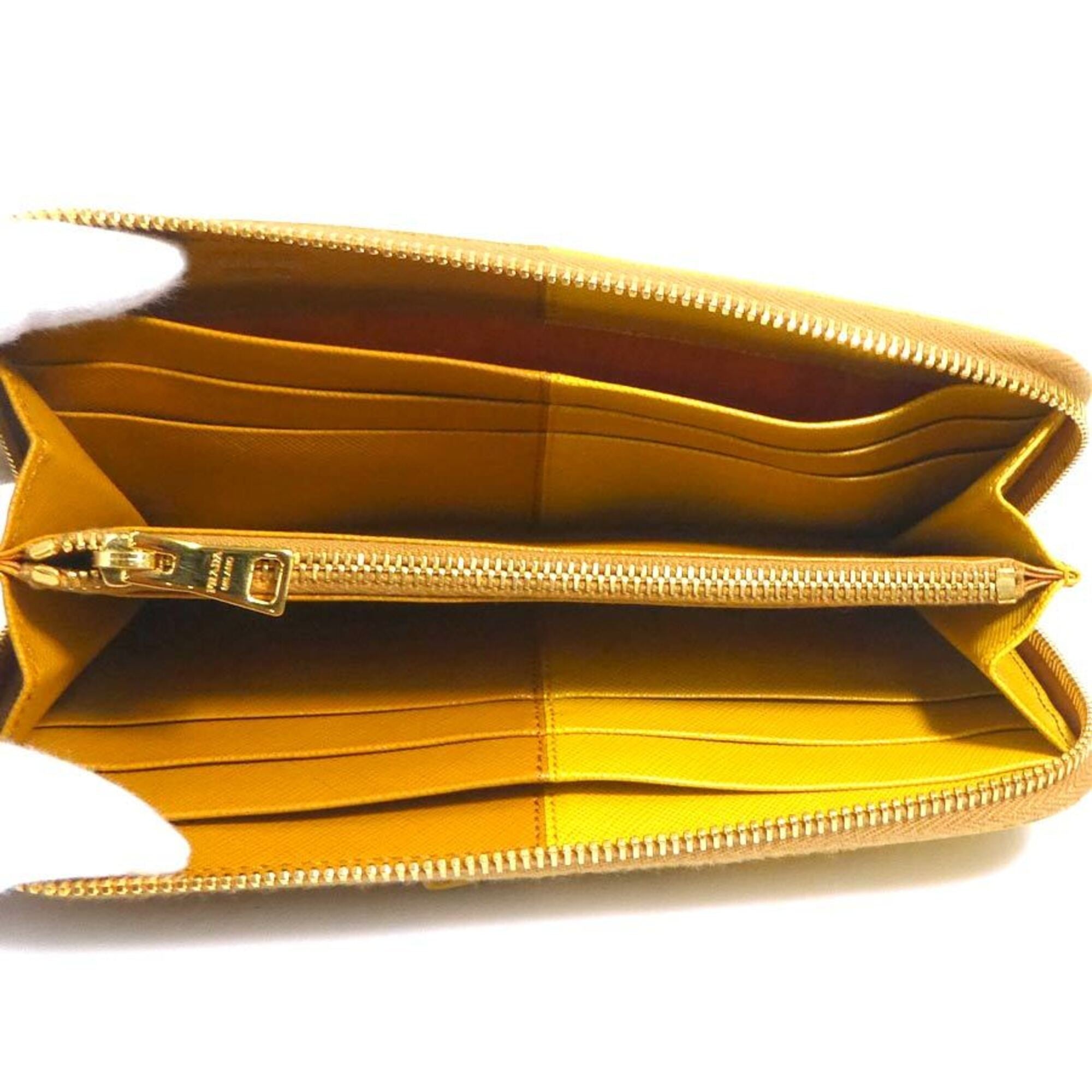 Prada Brown Yellow Leather Long Wallet (Bi-Fold) (Pre-Owned)