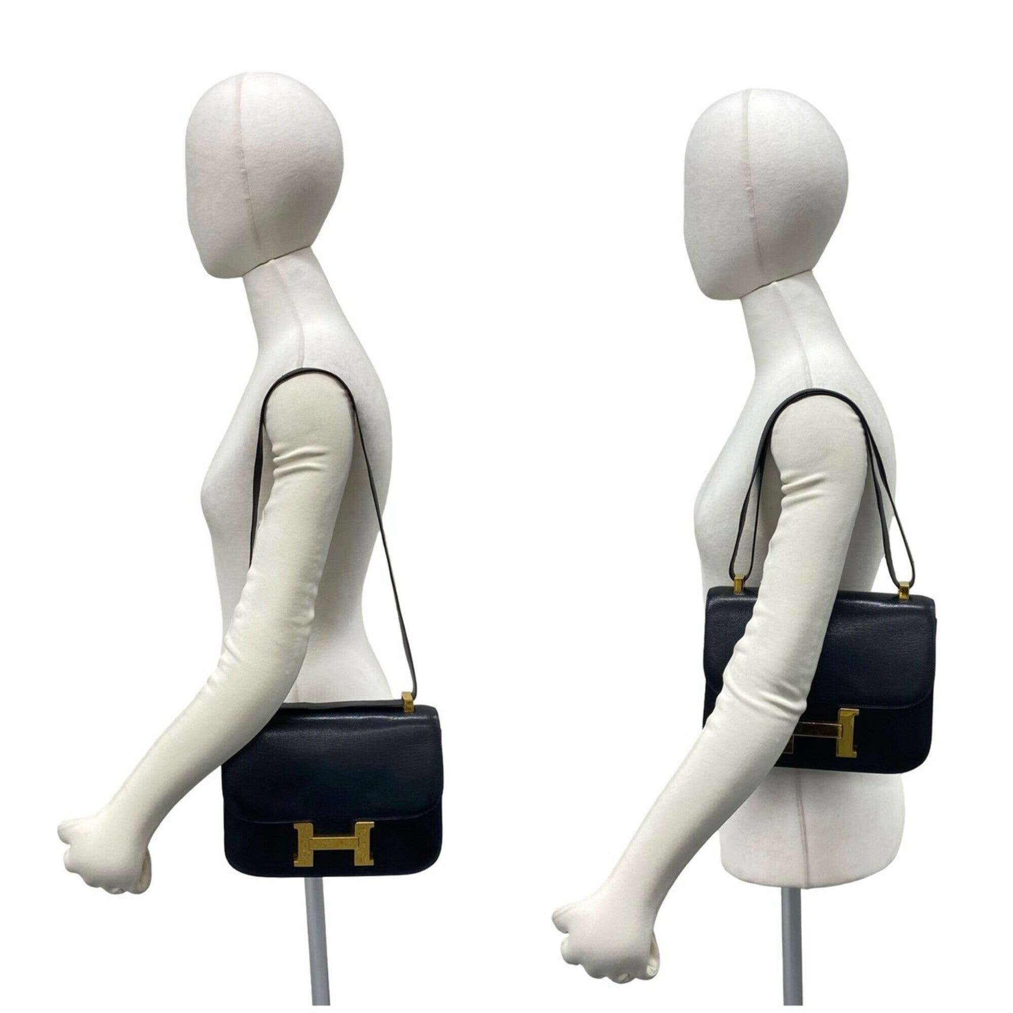 Hermes Navy Leather Handbag Shoulder Bag (Pre-Owned)