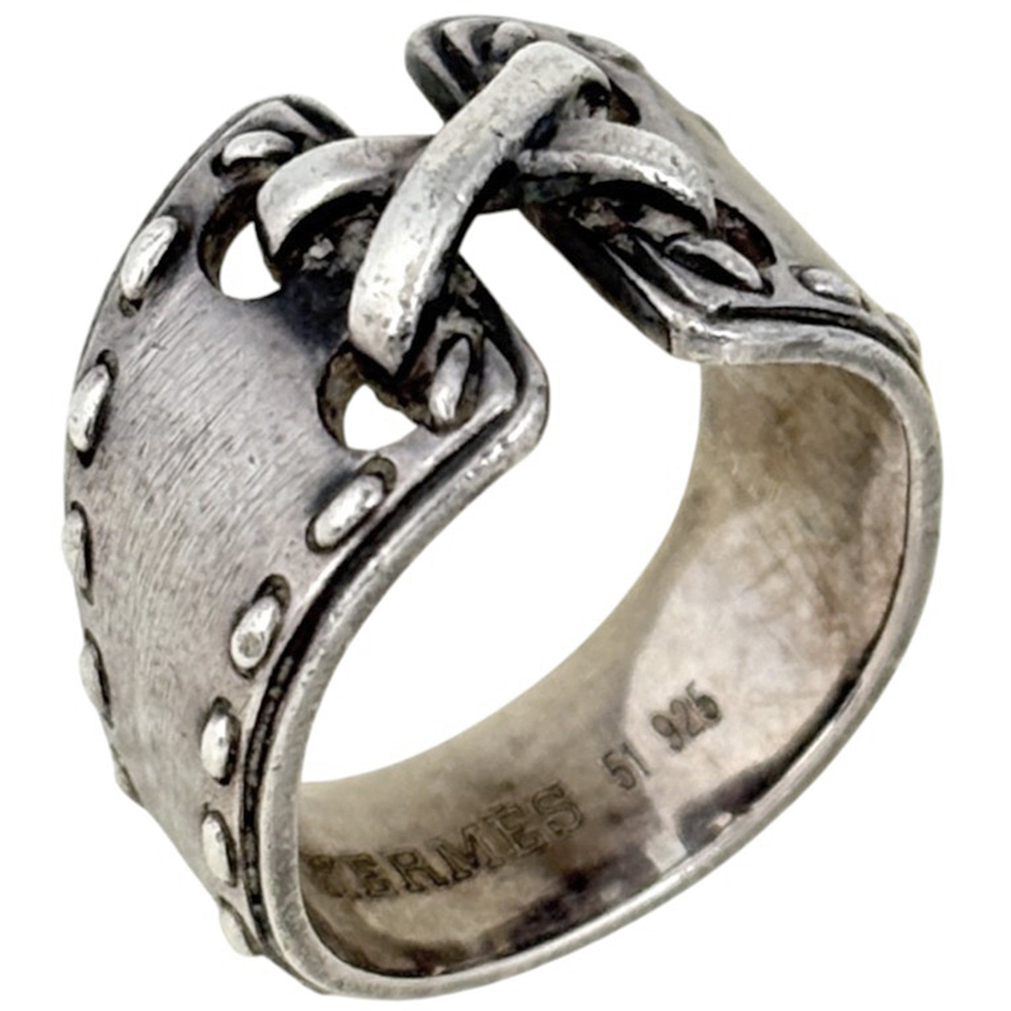 Hermes Silver Silver 925 Band Ring (Pre-Owned)