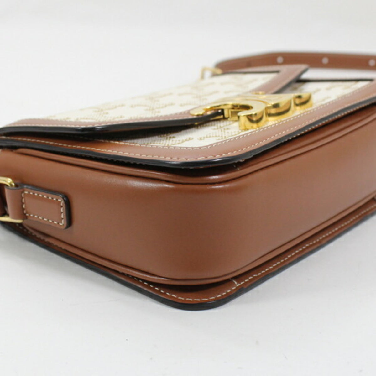 Celine Brown White Canvas Leather Shoulder Bag (Pre-Owned)