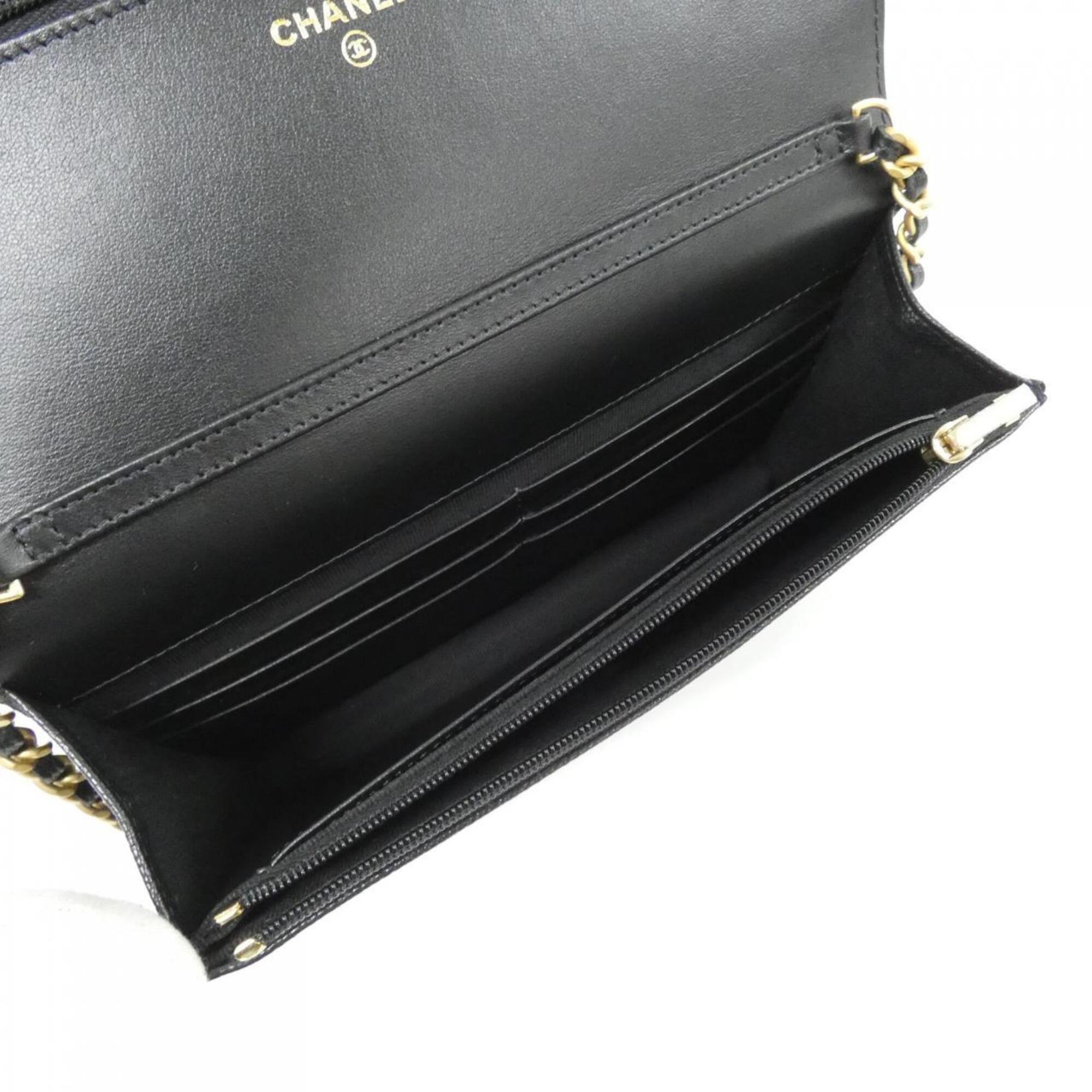 Chanel Black Grained Calfskin Chain/Shoulder Wallet (Pre-Owned)