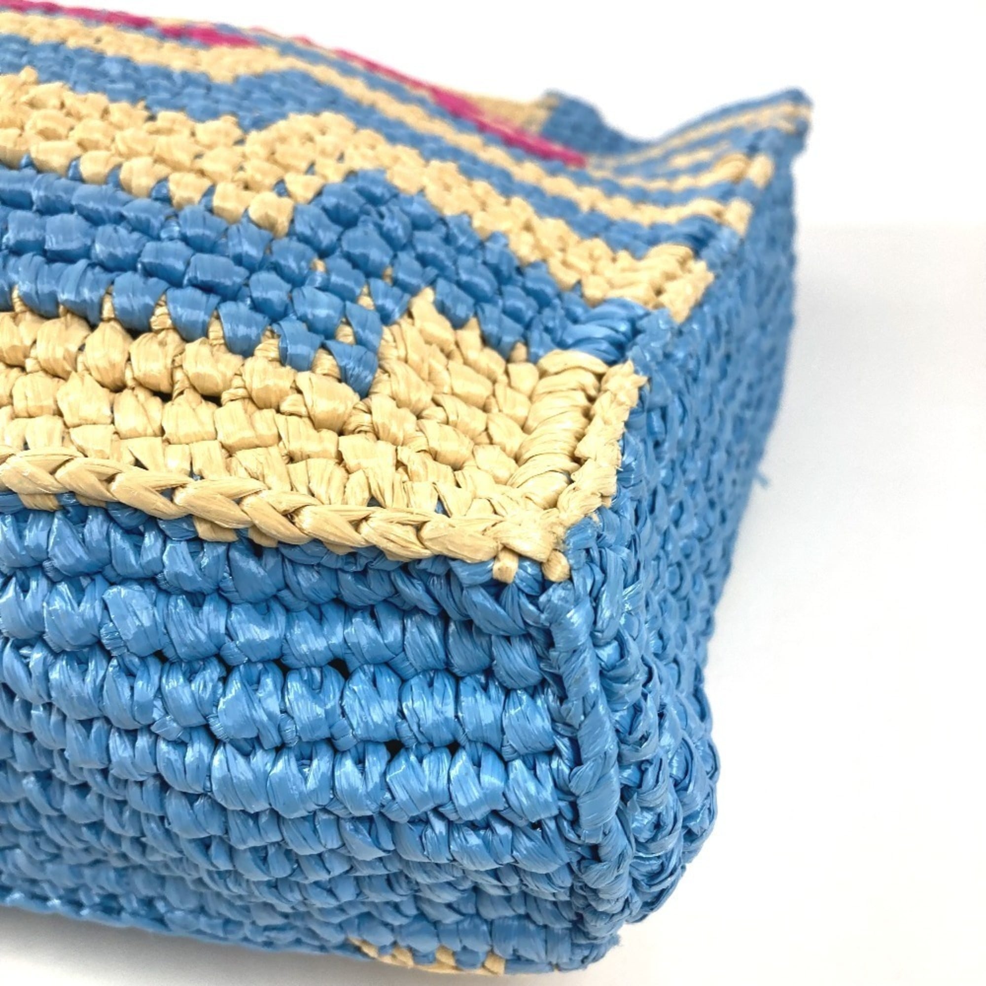 Jimmy Choo Beige Blue Pink Raffia Shoulder Bag Tote Bag (Pre-Owned)