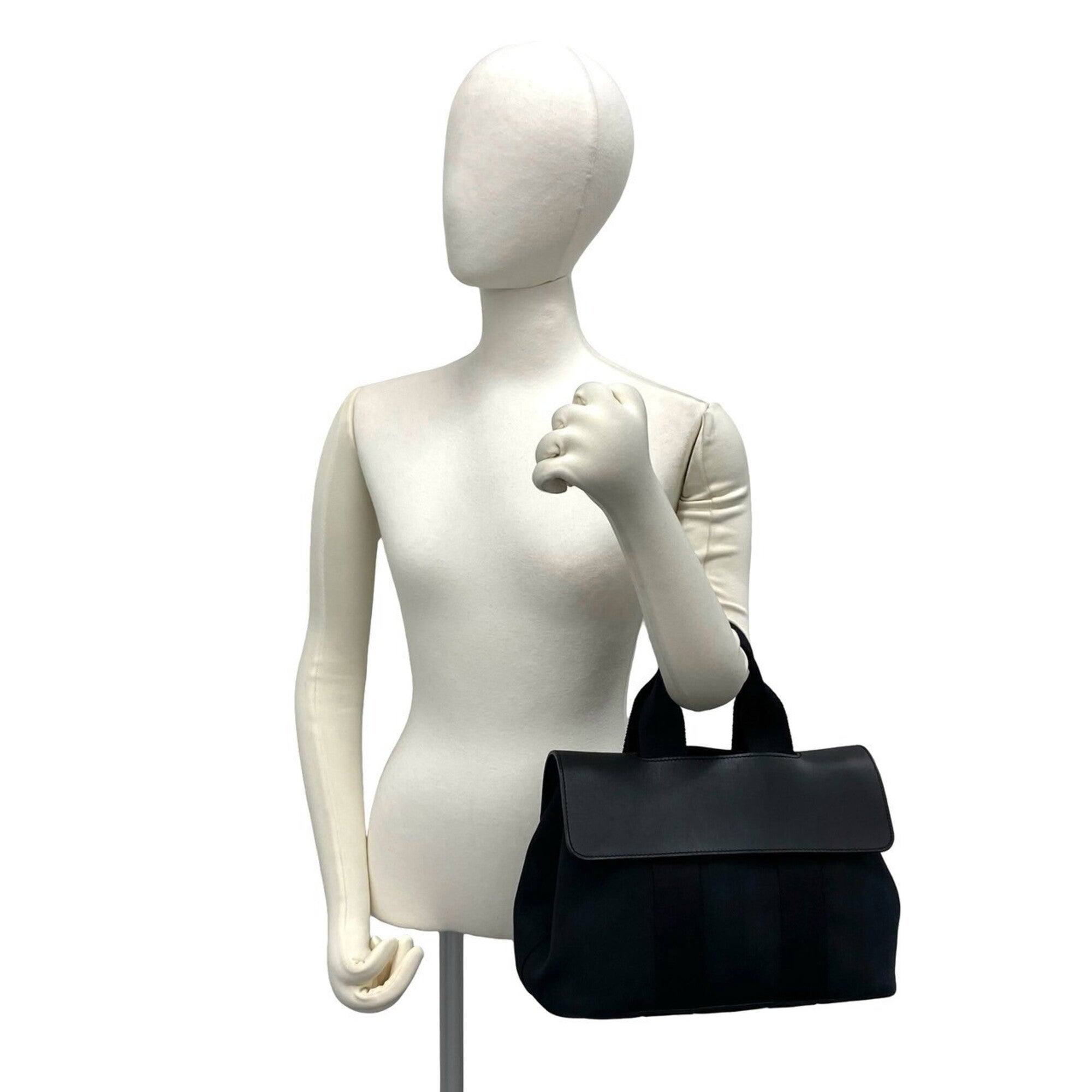 Hermes Black Toile Chevron Handbag Tote Bag (Pre-Owned)