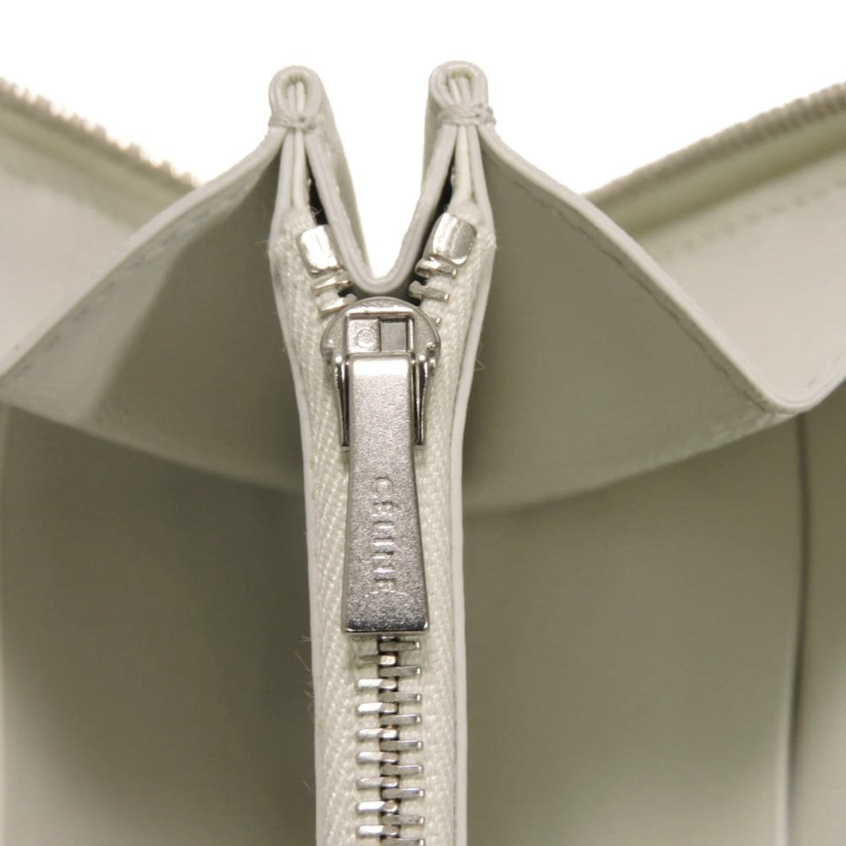 Celine Gray White Leather Long Wallet (Bi-Fold) (Pre-Owned)