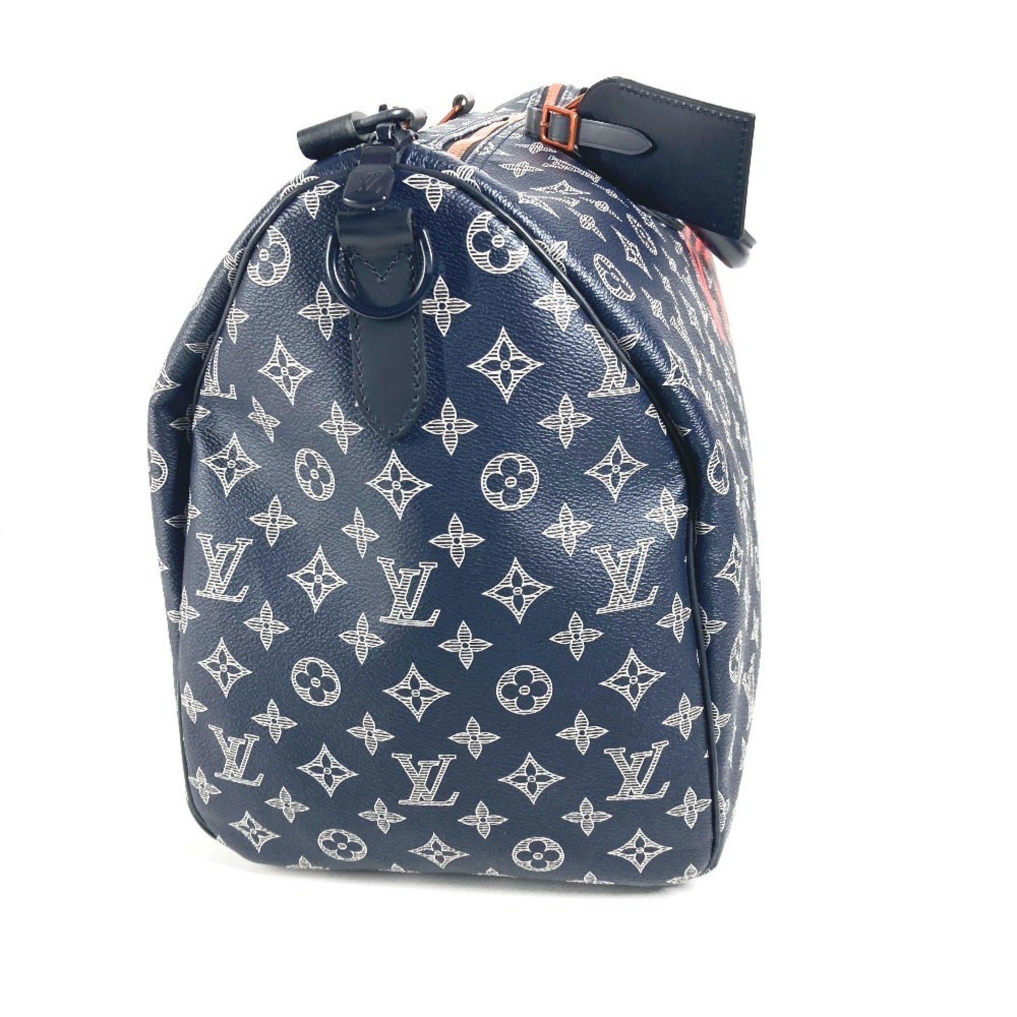 Louis Vuitton Navy Red Color Monogram Boston Bag Handbag (Pre-Owned)