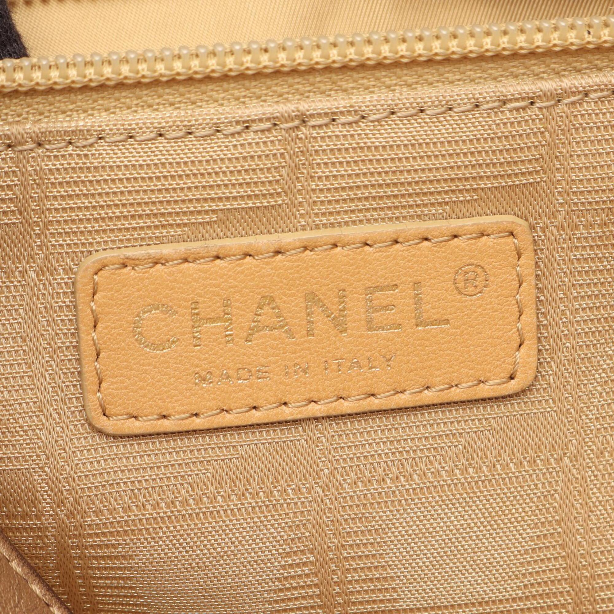 Chanel Gold Leather Nylon Canvas Handbag Tote Bag (Pre-Owned)