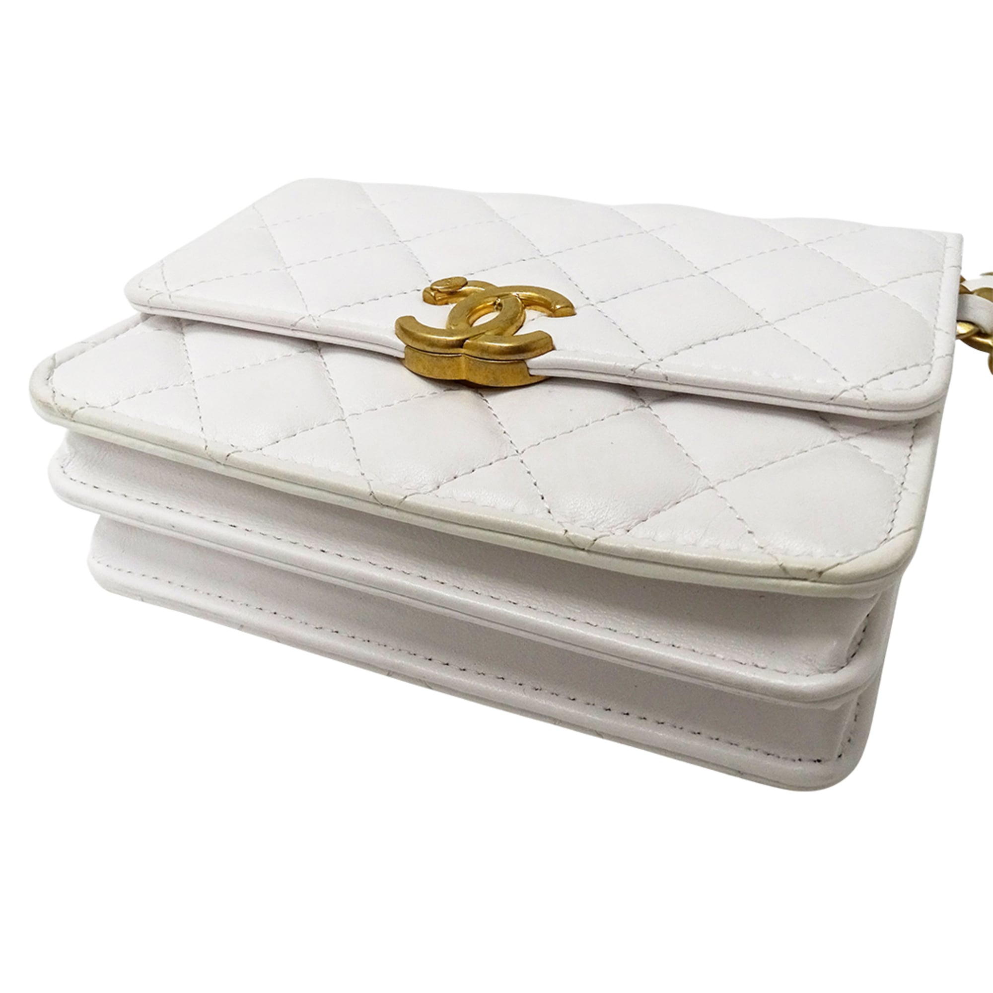Chanel White Yellow Leather Handbag Shoulder Bag (Pre-Owned)