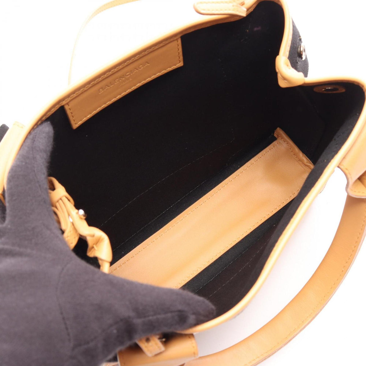 Balenciaga Black Brown White Canvas Leather Handbag Pouch (Pre-Owned)