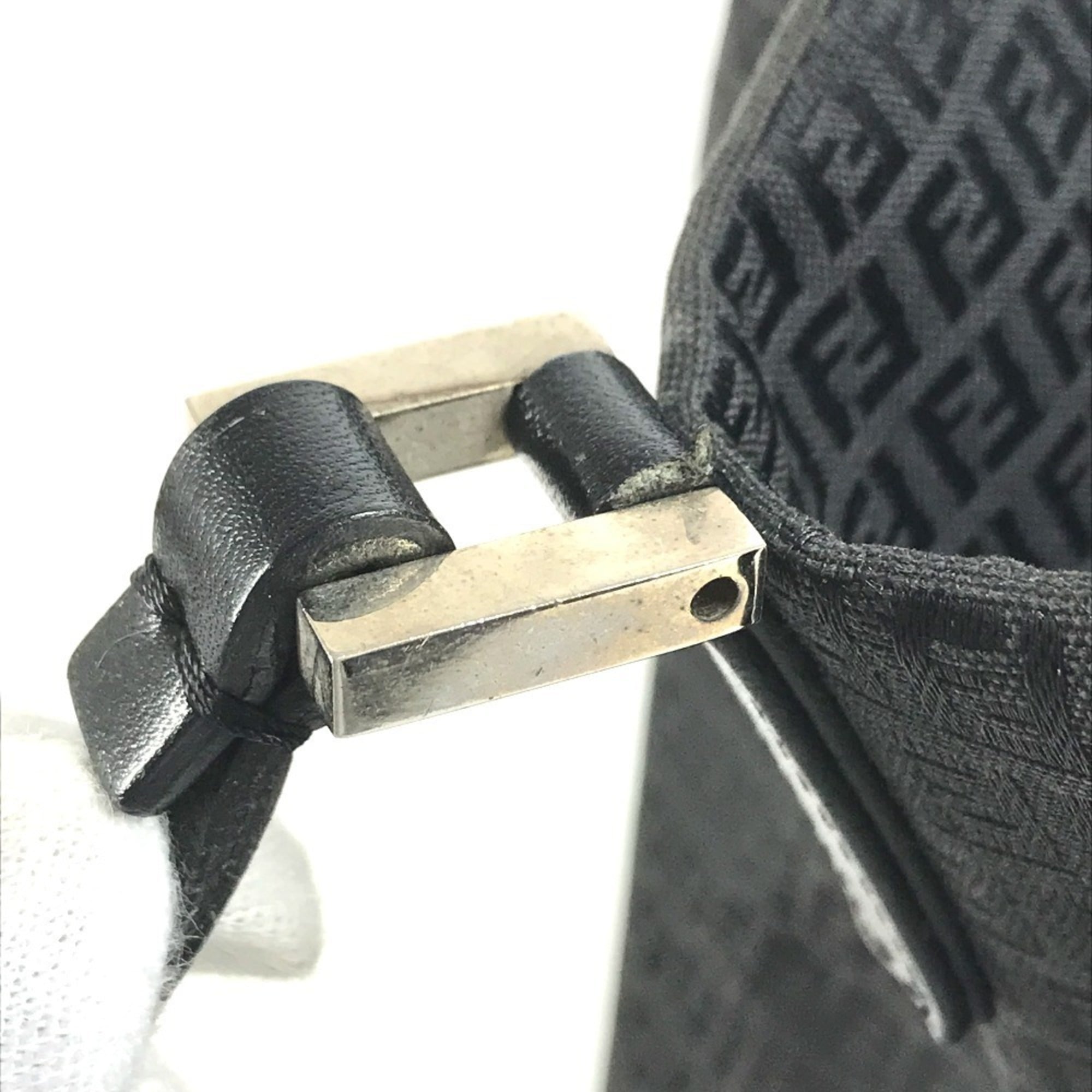 Fendi Zucchino Black Leather Canvas Shoulder Bag Tote Bag (Pre-Owned)