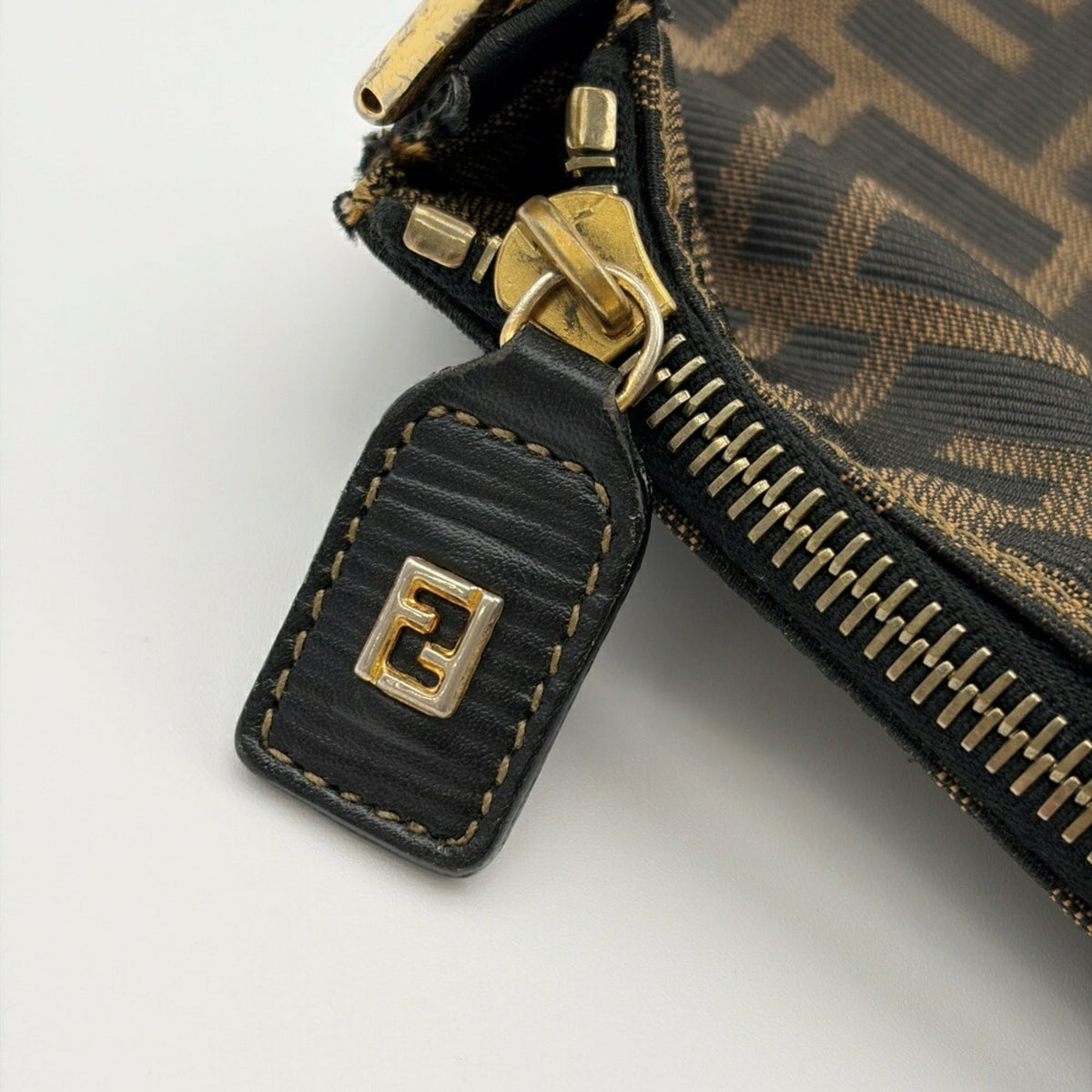 Fendi Zucca Black Brown Canvas Leather Shoulder Bag (Pre-Owned)