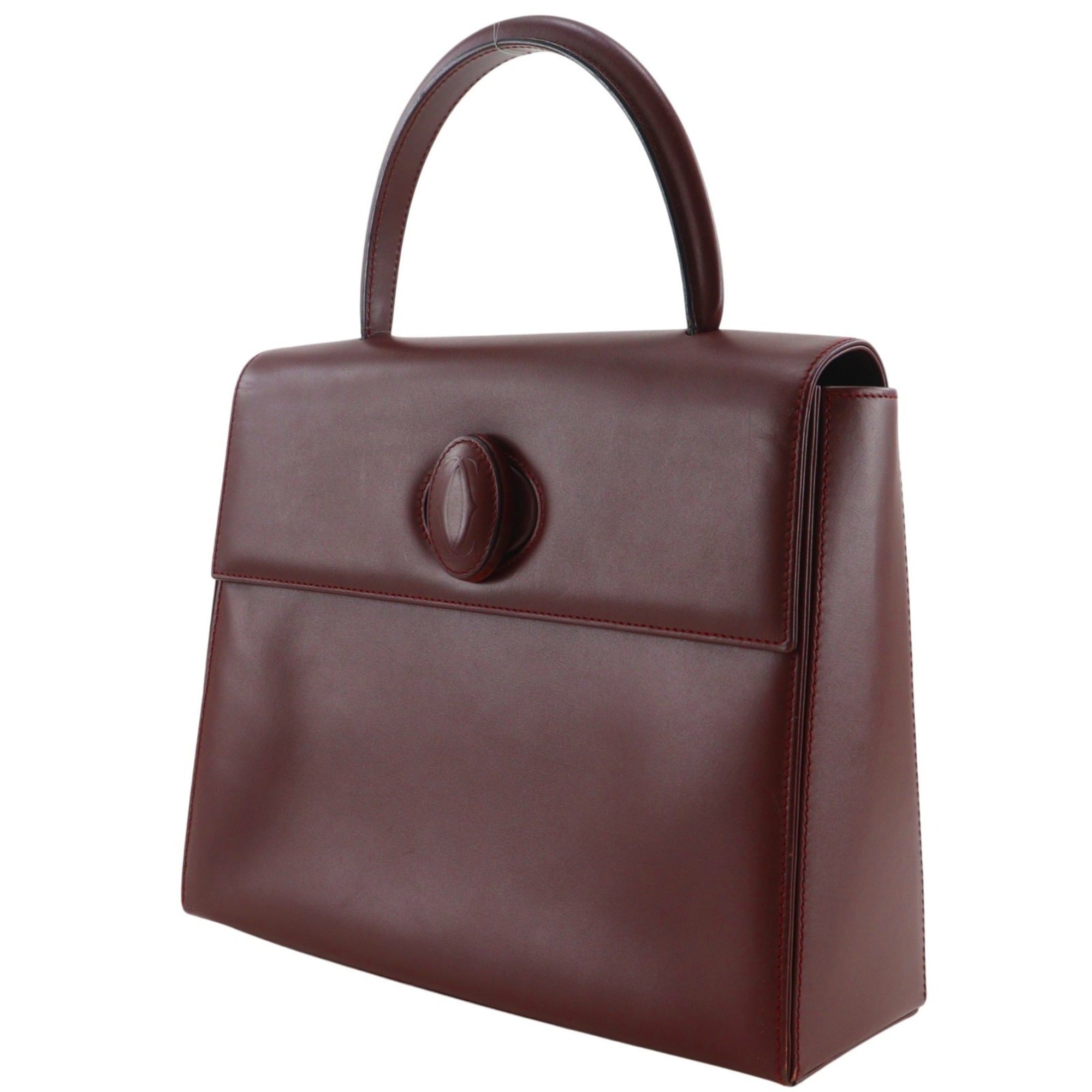 Cartier Bordeaux Red Color Wine Red Leather Handbag (Pre-Owned)