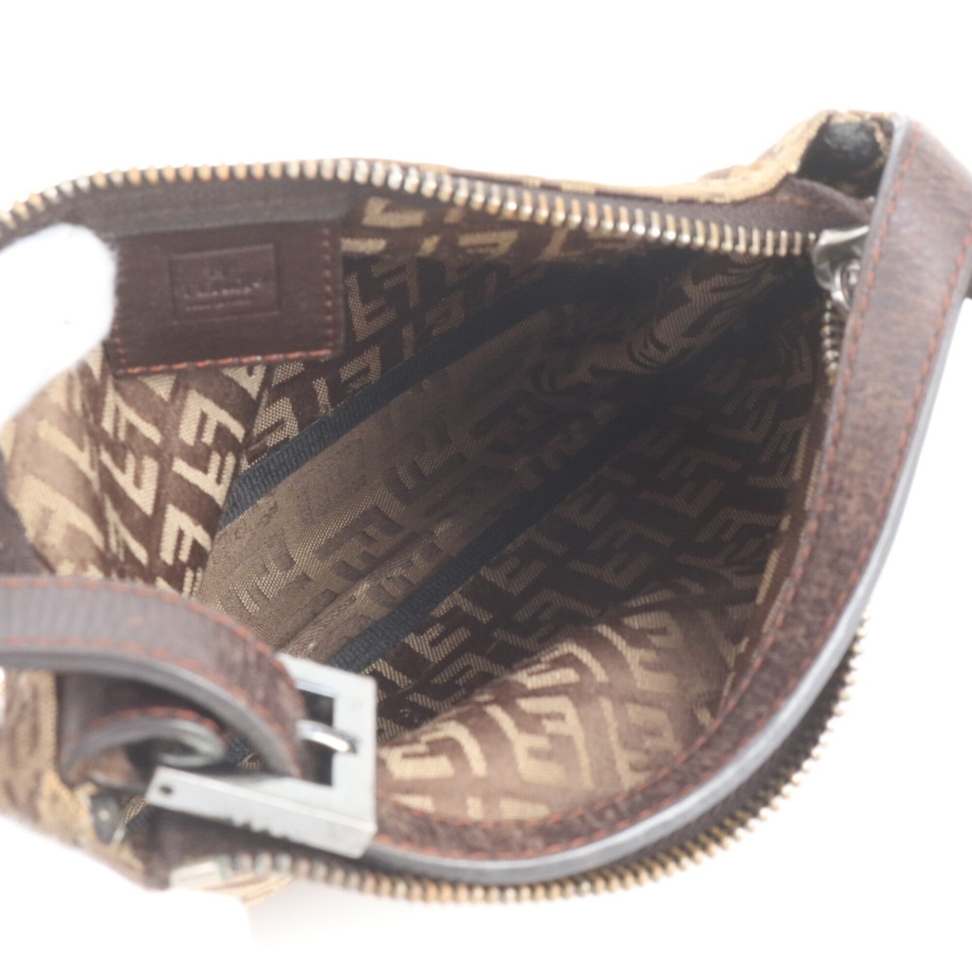 Fendi Brown Leather Canvas Handbag (Pre-Owned)