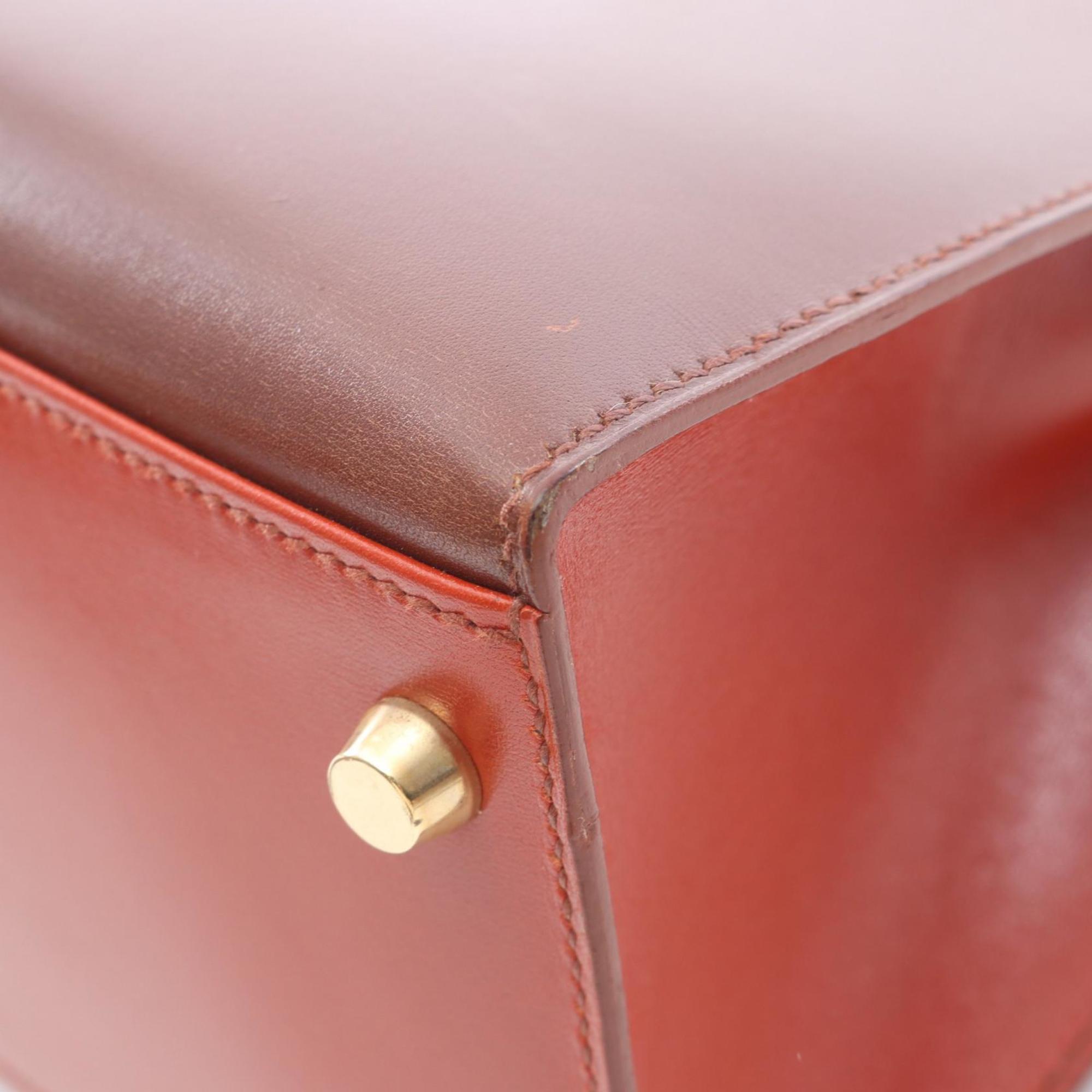 Hermes Bordeaux Brique Brown Rouge H Box Calf Leather Leather Handbag (Pre-Owned)