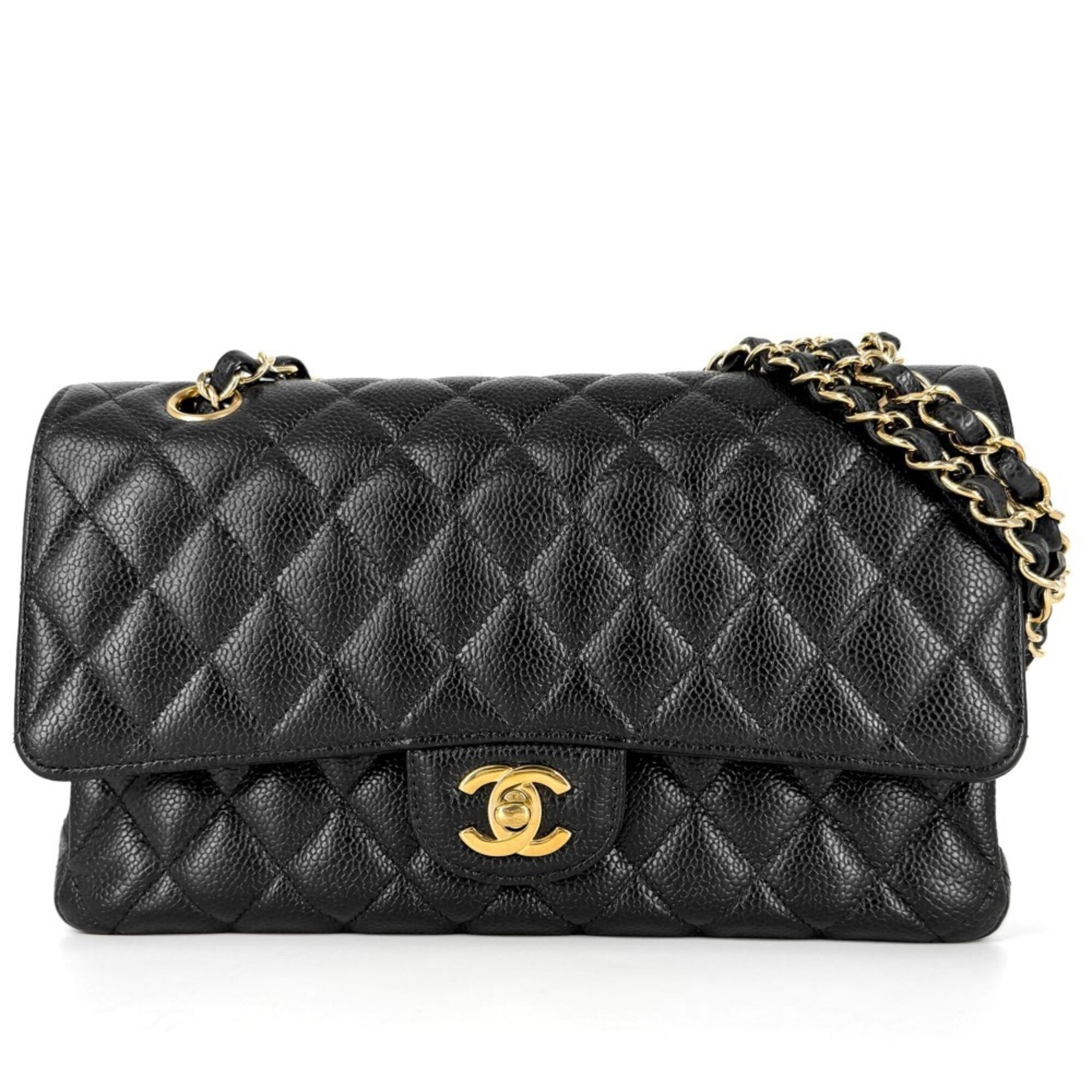 Chanel Black White Grained Calfskin Shoulder Bag (Pre-Owned)