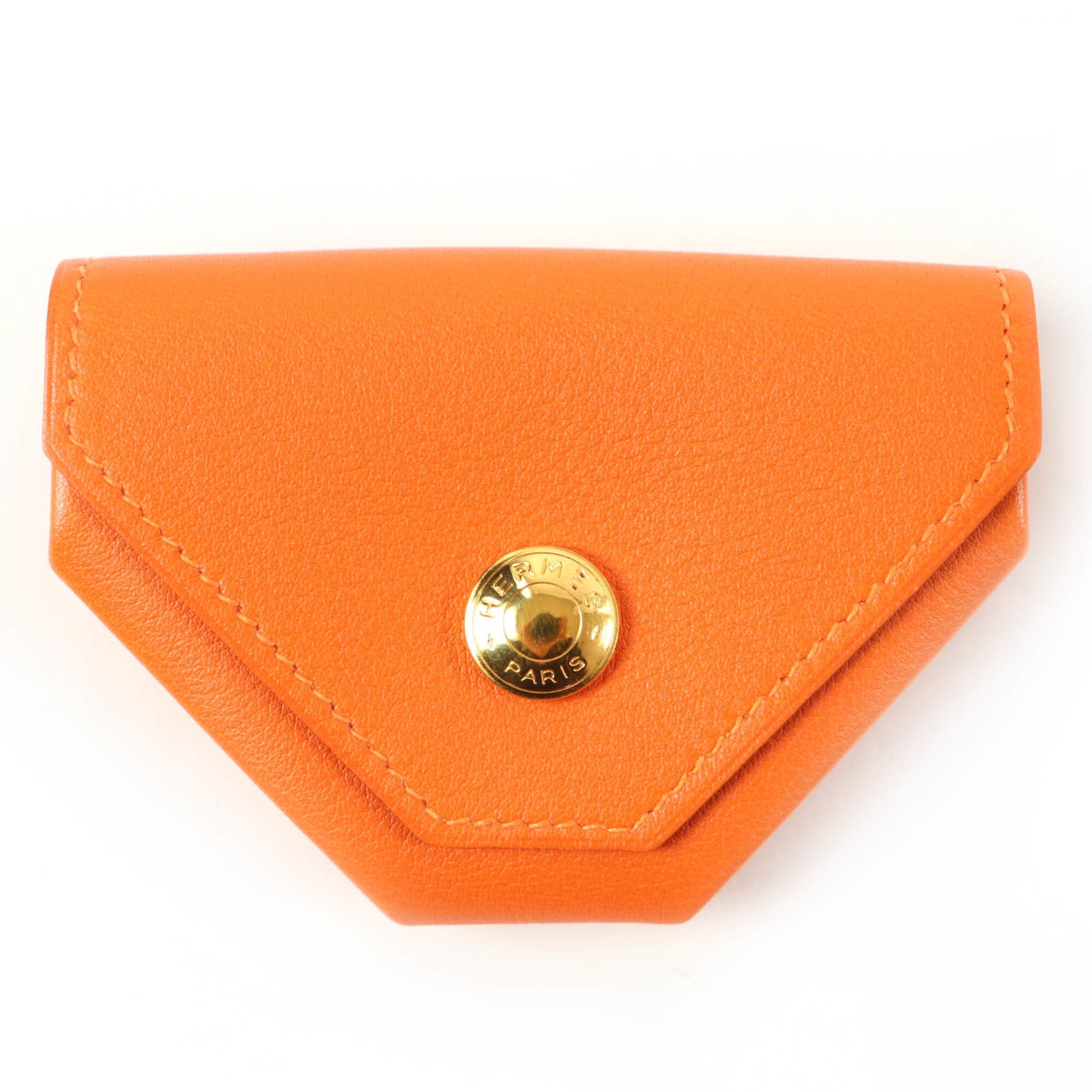Hermes Orange Leather Coin Purse/Coin Case (Pre-Owned)