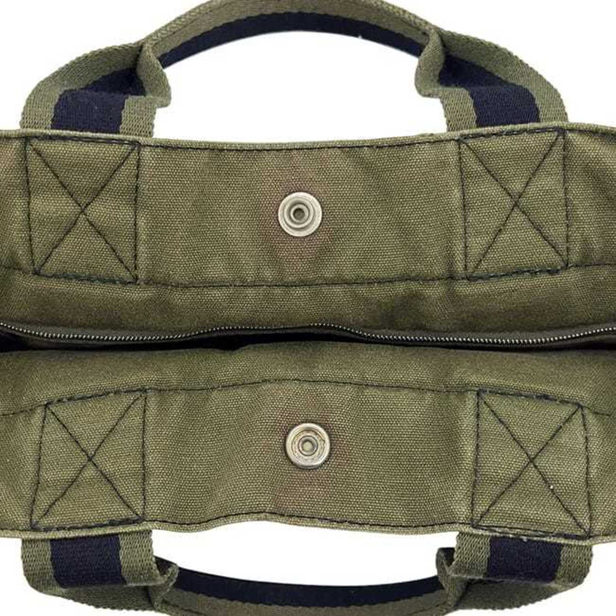 Hermes Green Khaki Navy Canvas Tote Bag (Pre-Owned)