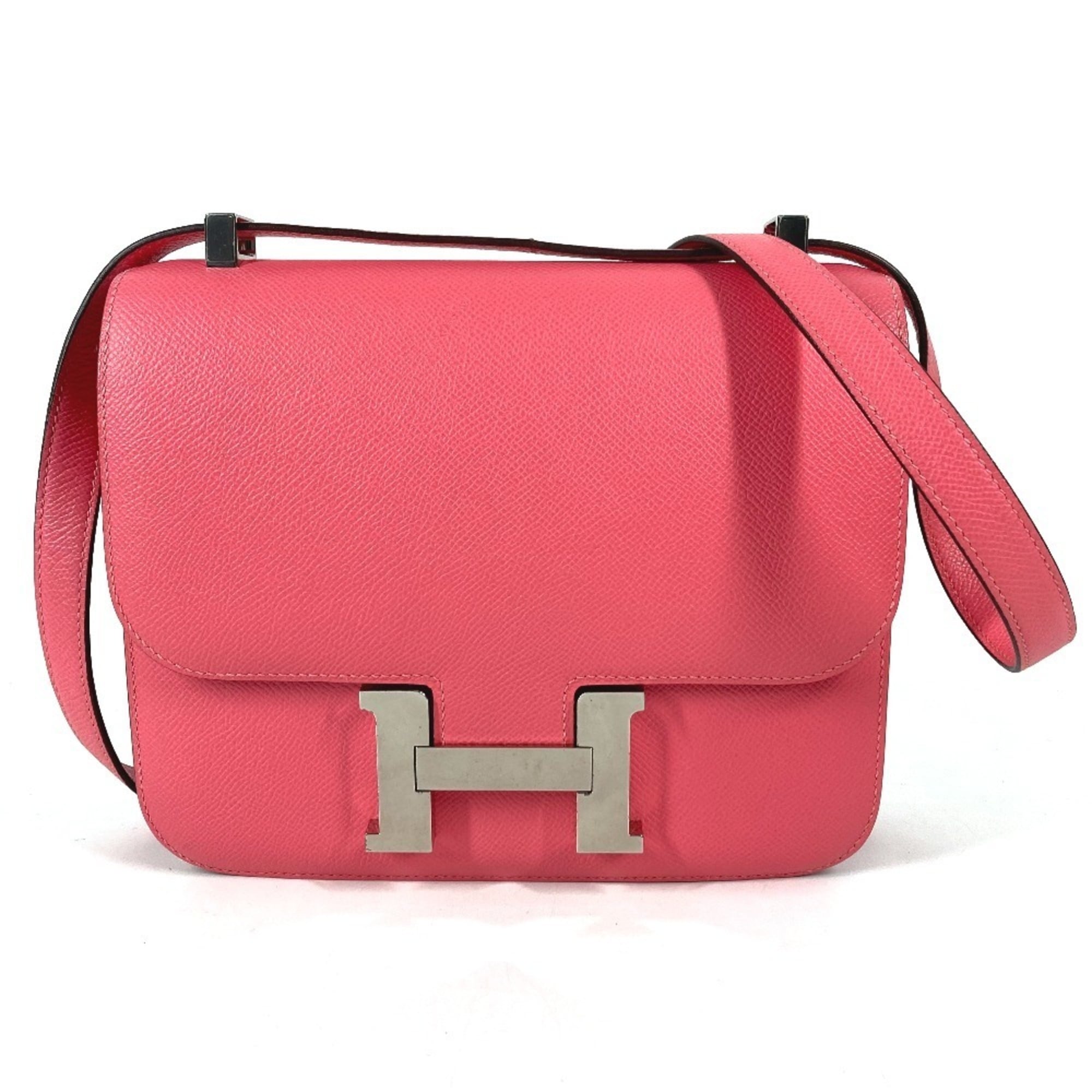 Hermes Pink Rose Azalee Epsom Leather Pochette Shoulder Bag (Pre-Owned)