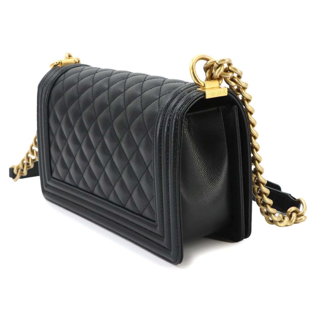 Chanel Boy Chanel Black Grained Calfskin Handbag Shoulder Bag (Pre-Owned)