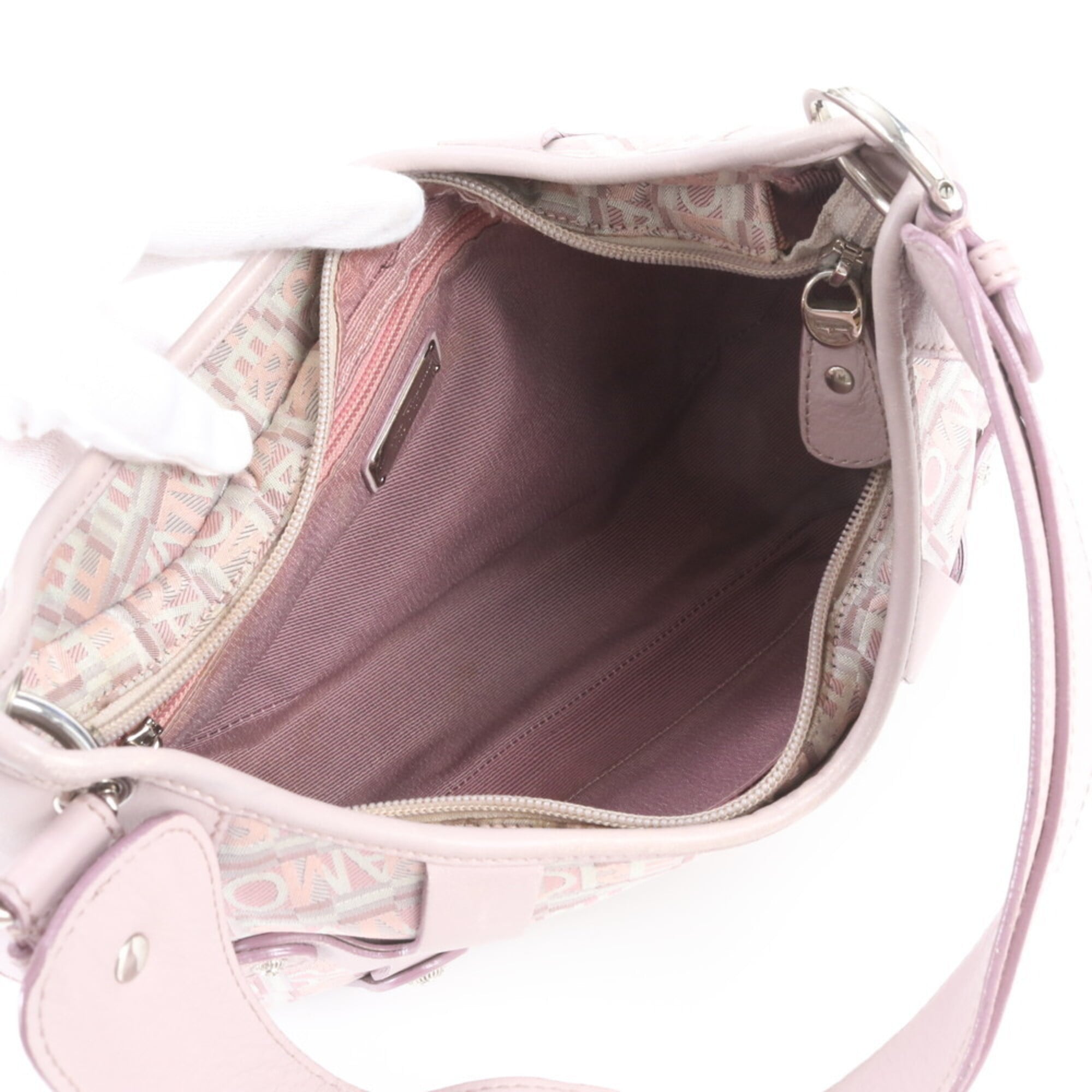 Salvatore Ferragamo Pink Leather Canvas Handbag Shoulder Bag Tote Bag (Pre-Owned)