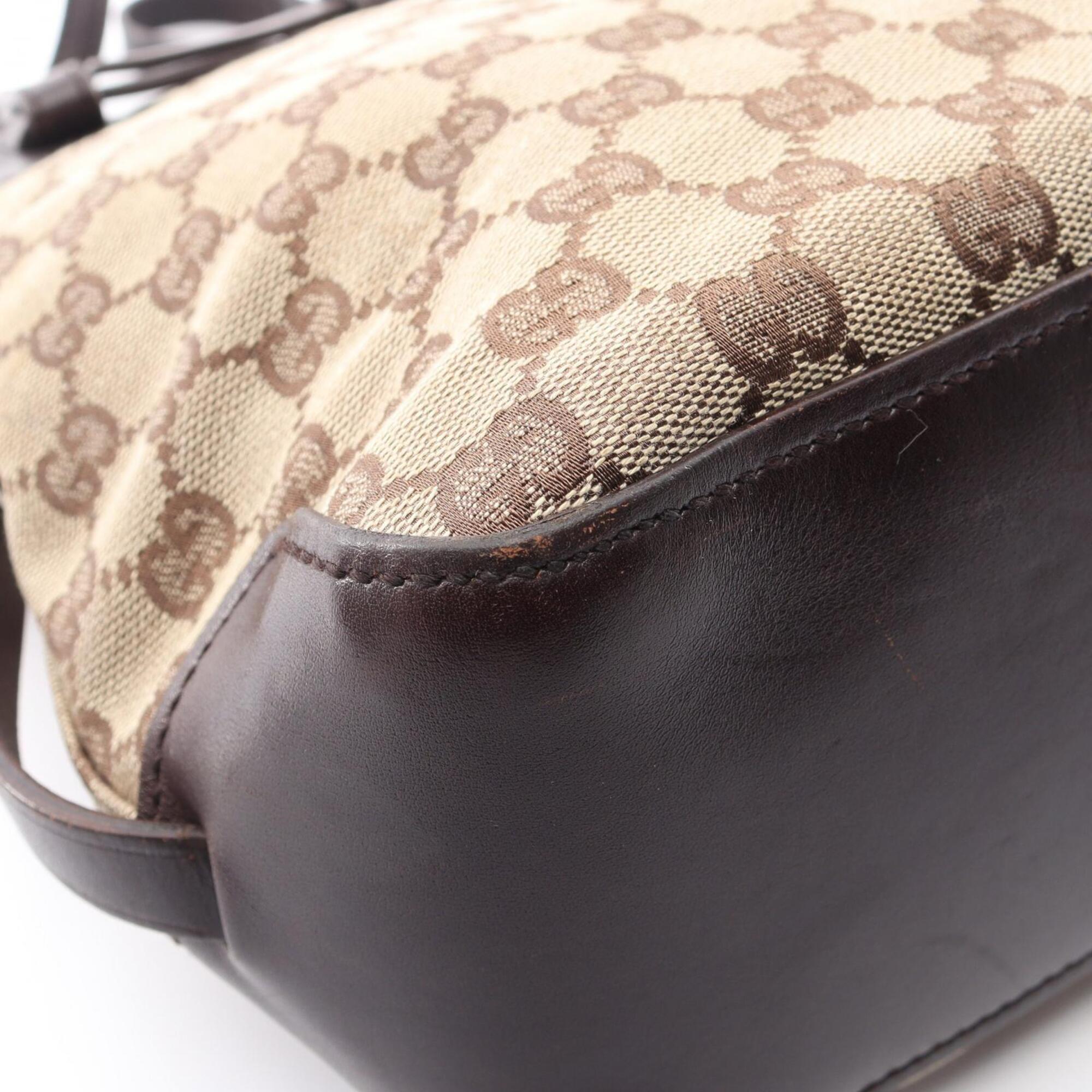 Gucci Beige Brown Canvas Leather Handbag Tote Bag (Pre-Owned)