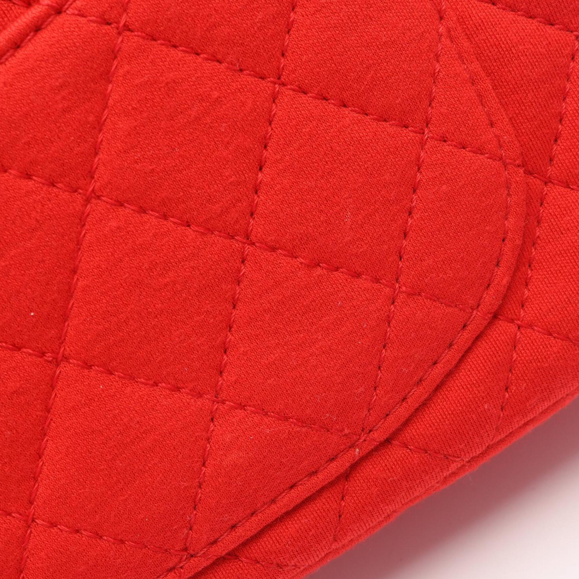 Chanel Red Color Cotton Handbag Shoulder Bag (Pre-Owned)