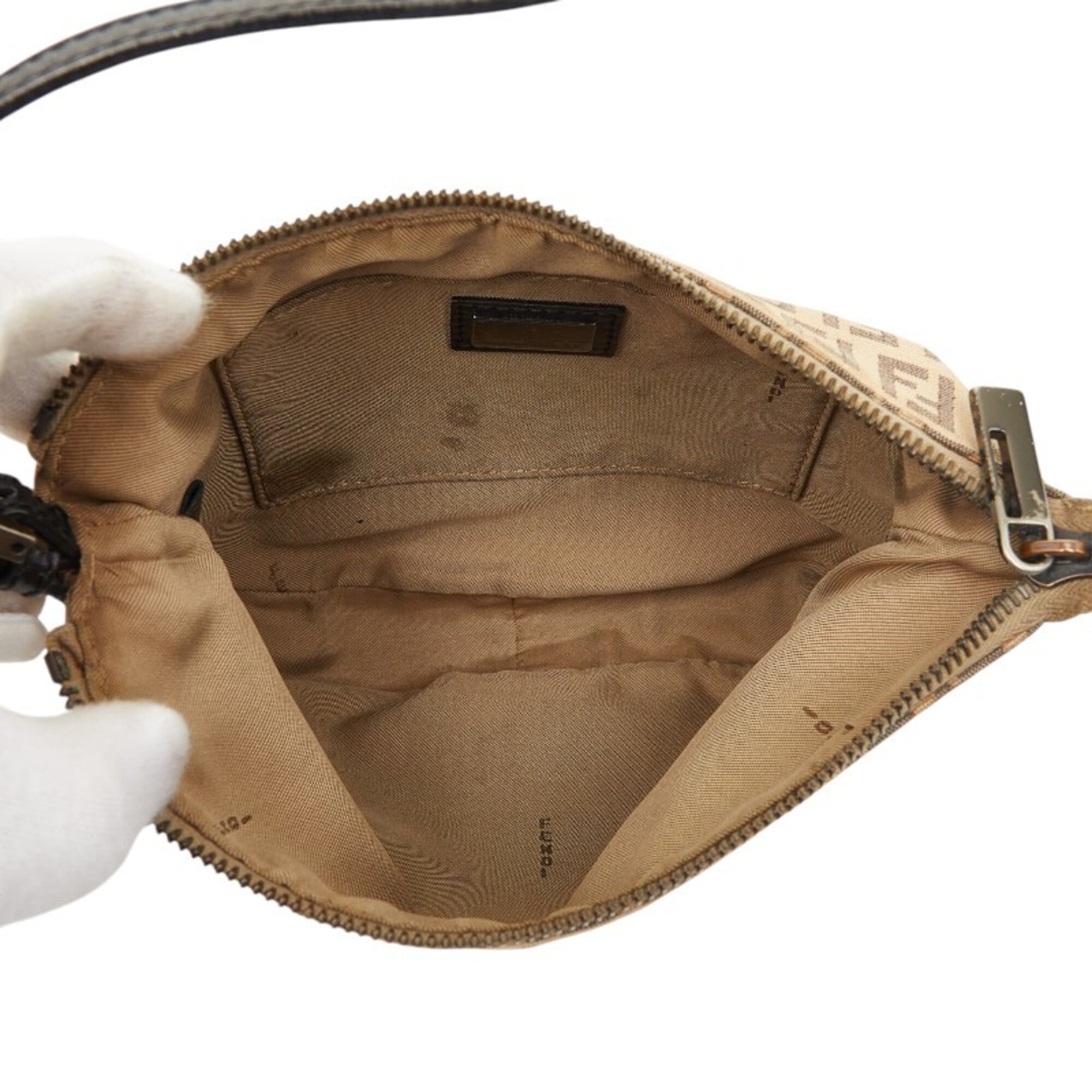 Fendi Beige Black Leather Canvas Handbag Shoulder Bag (Pre-Owned)