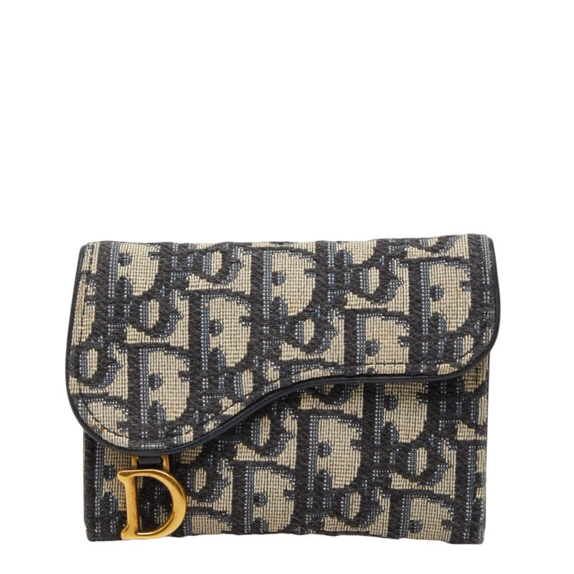 Christian Dior Navy Canvas Leather Coin Purse/Coin Case (Pre-Owned)