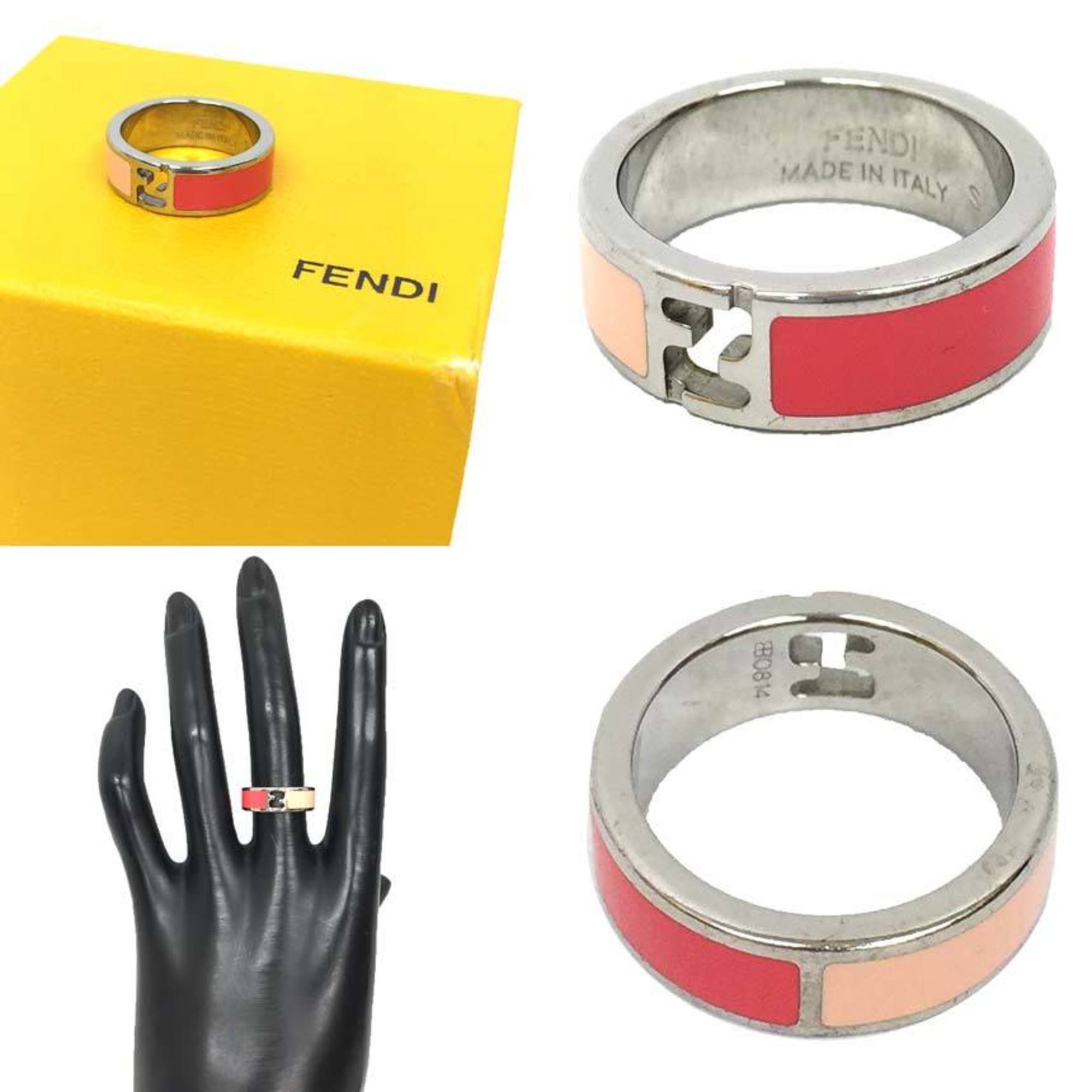 Fendi Silver Pink Brass Band Ring (Pre-Owned)