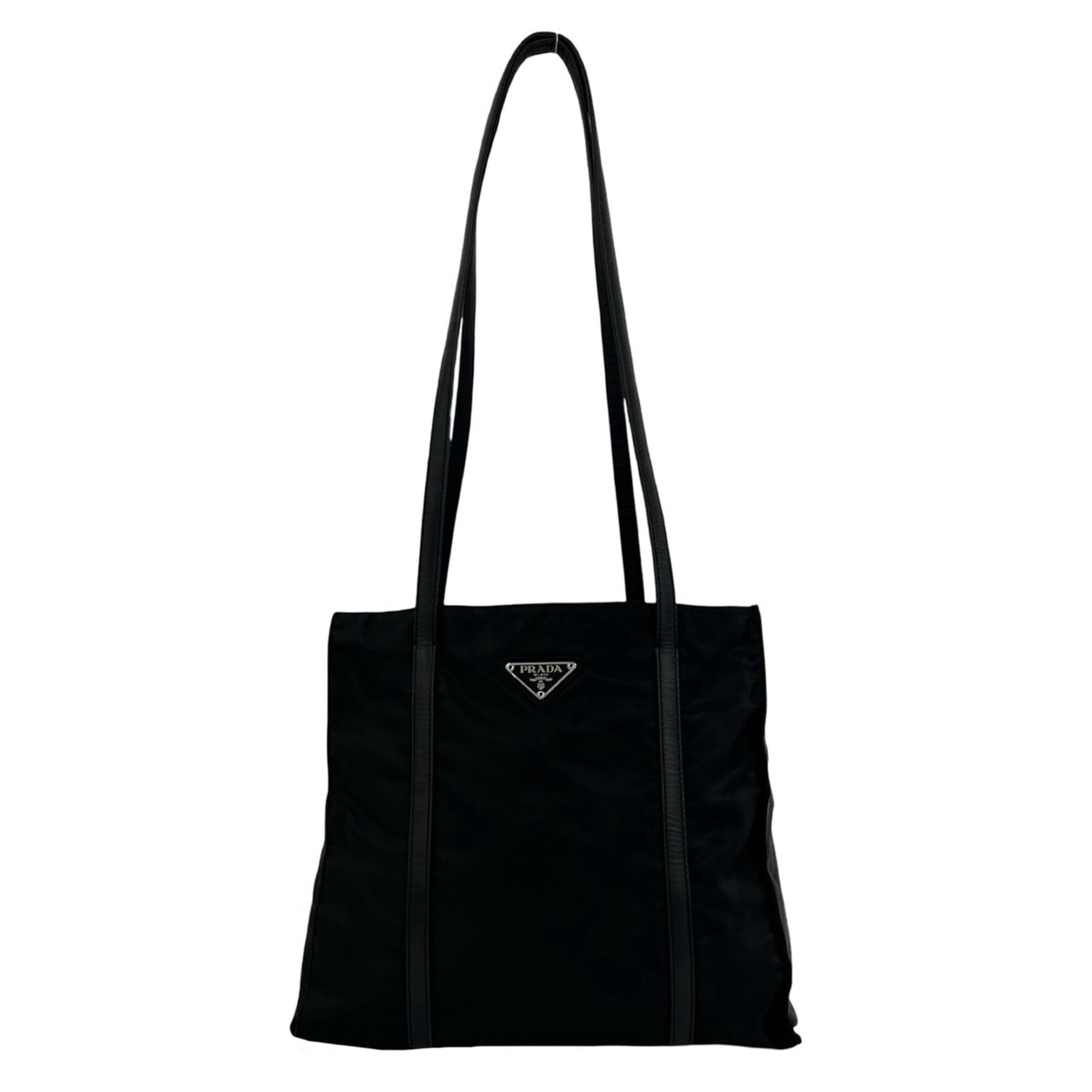 Prada Black Nylon Leather Handbag Shoulder Bag Tote Bag (Pre-Owned)