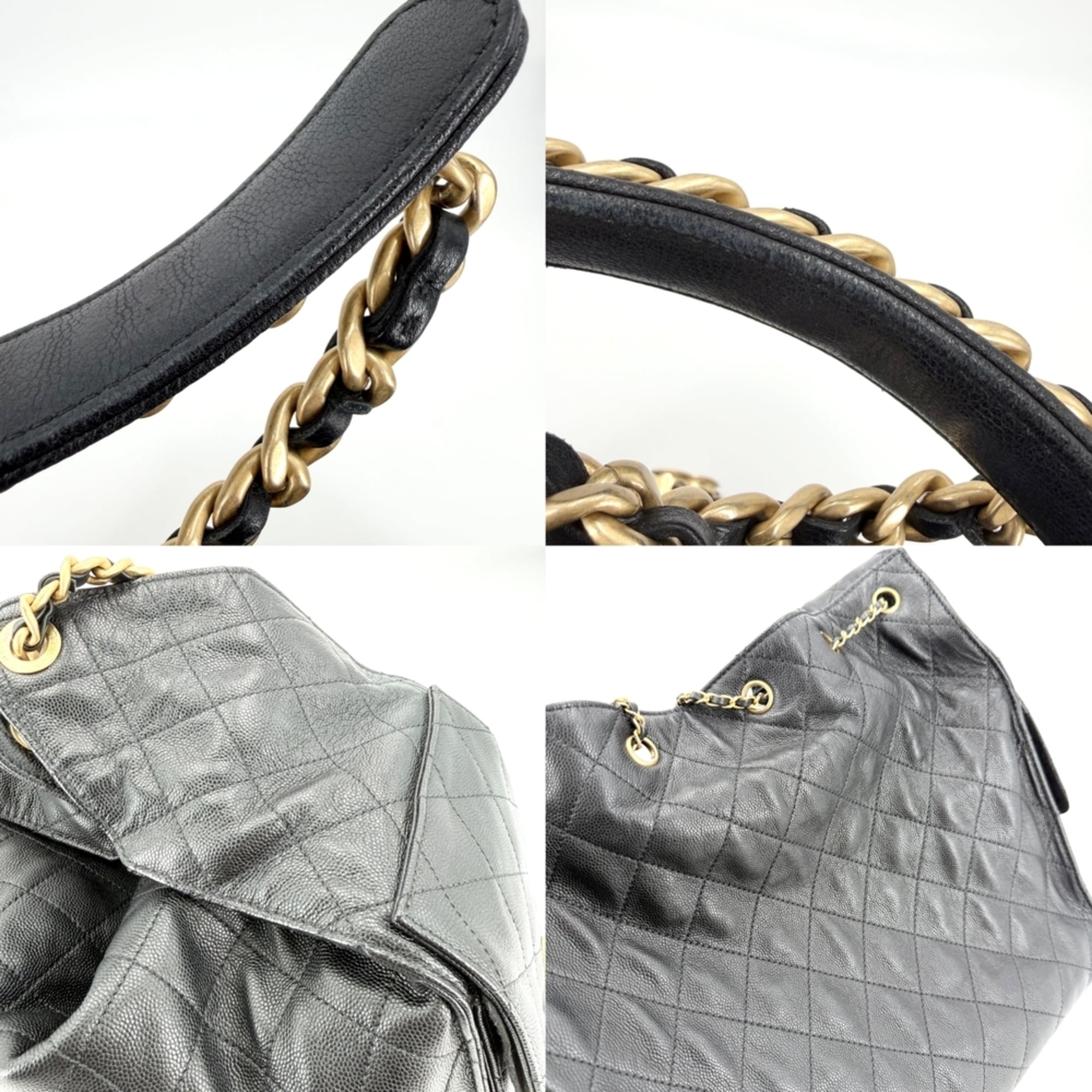 Chanel Black White Leather Pouch Shoulder Bag (Pre-Owned)