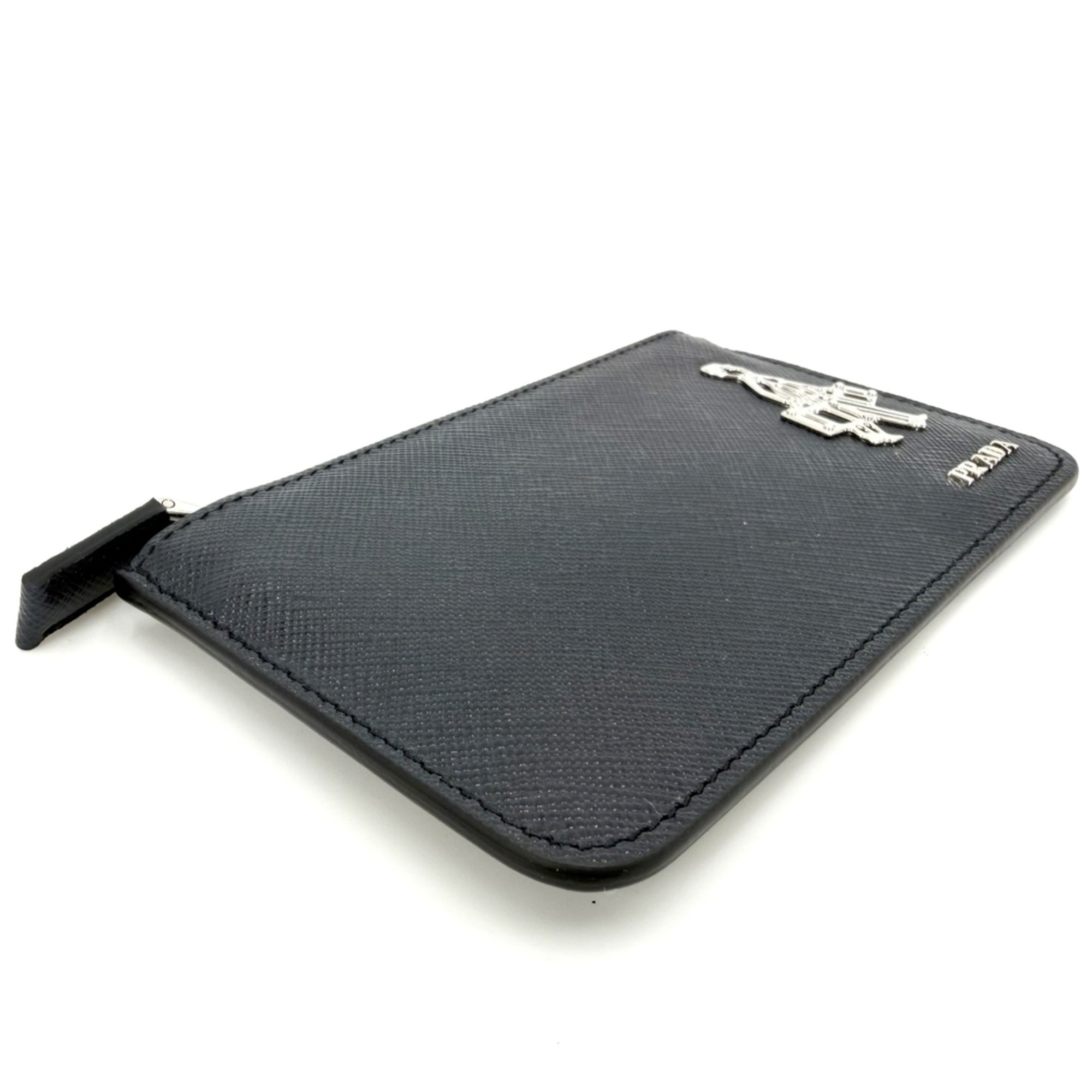 Prada Navy White Leather Coin Purse/Coin Case (Pre-Owned)