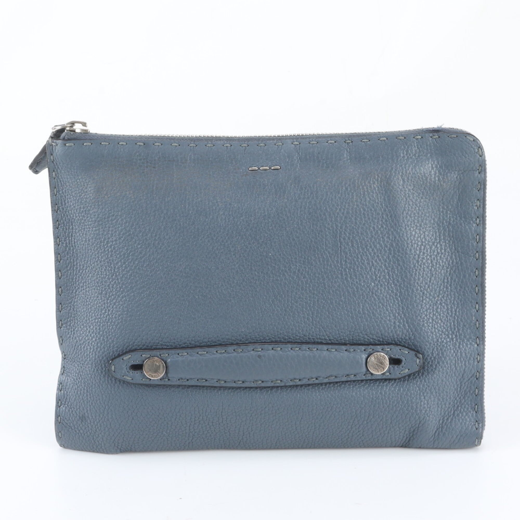 Fendi Blue Leather Clutch Bag Pouch (Pre-Owned)