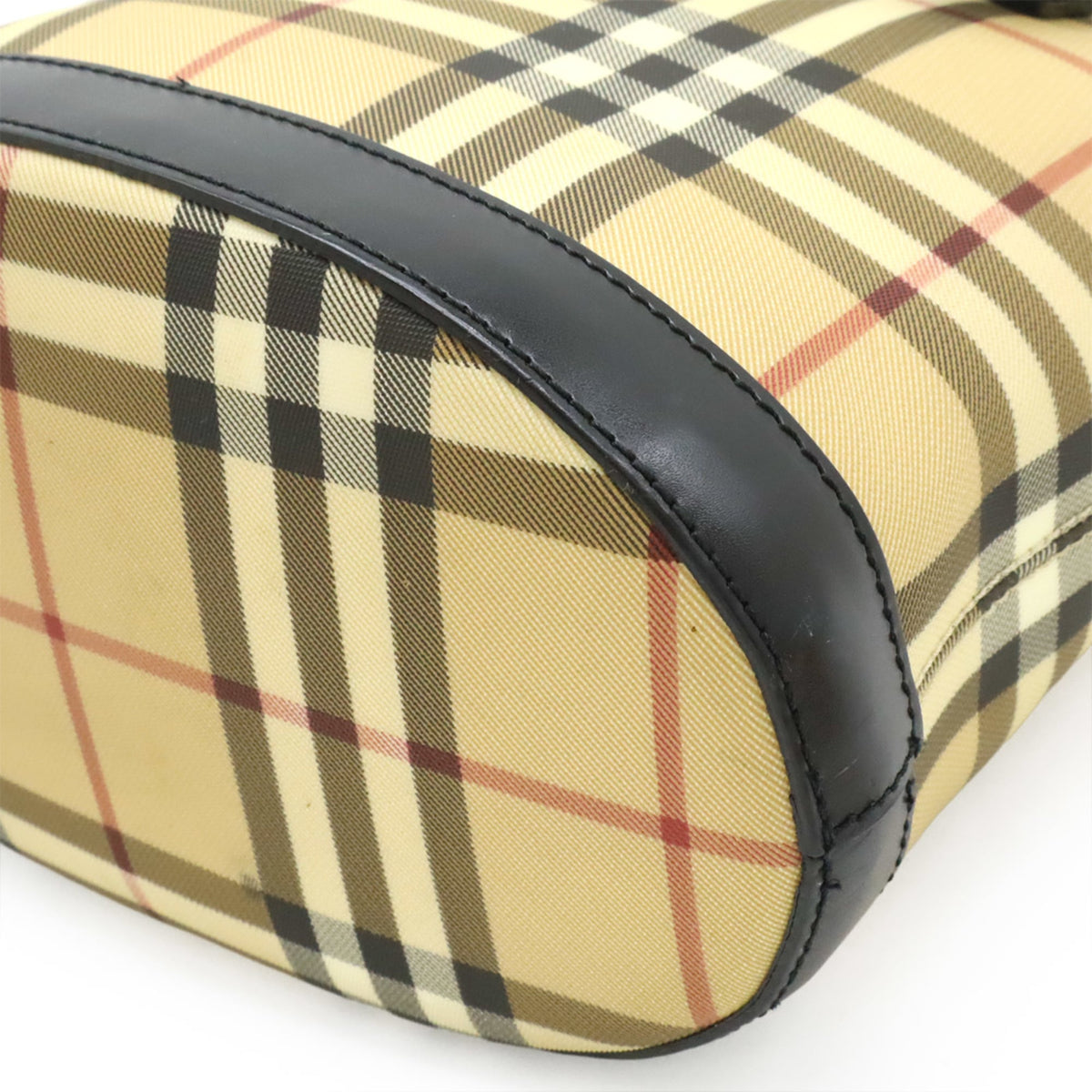 Burberry Beige Black Bordeaux Coated Canvas Leather Shoulder Bag Tote Bag (Pre-Owned)