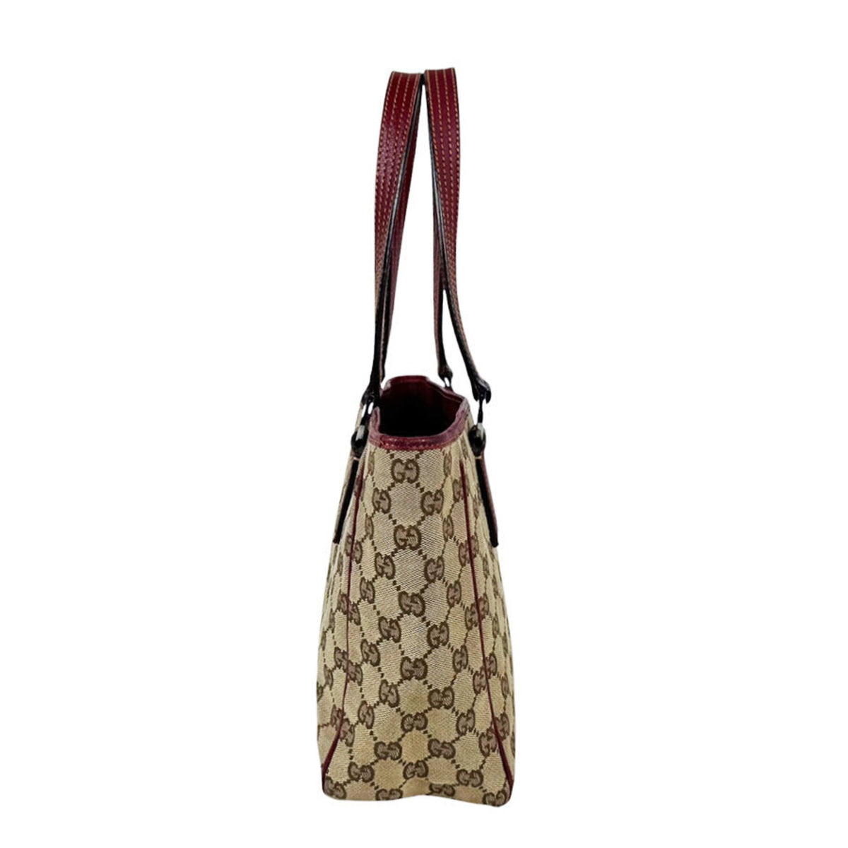 Gucci Brown Burgundy Gg Canvas Leather Tote Bag (Pre-Owned)