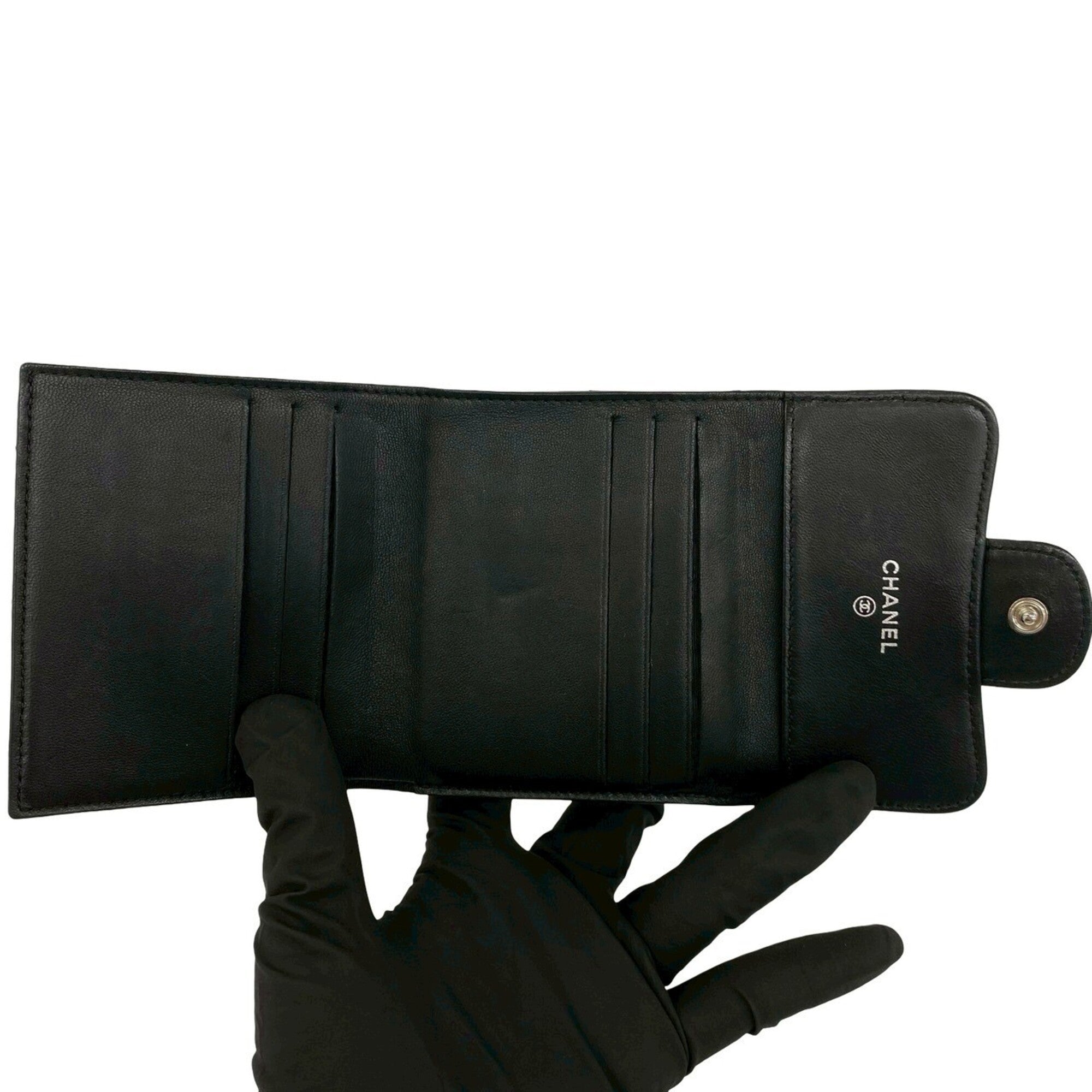 Chanel Black Leather Wallet (Tri-Fold) (Pre-Owned)