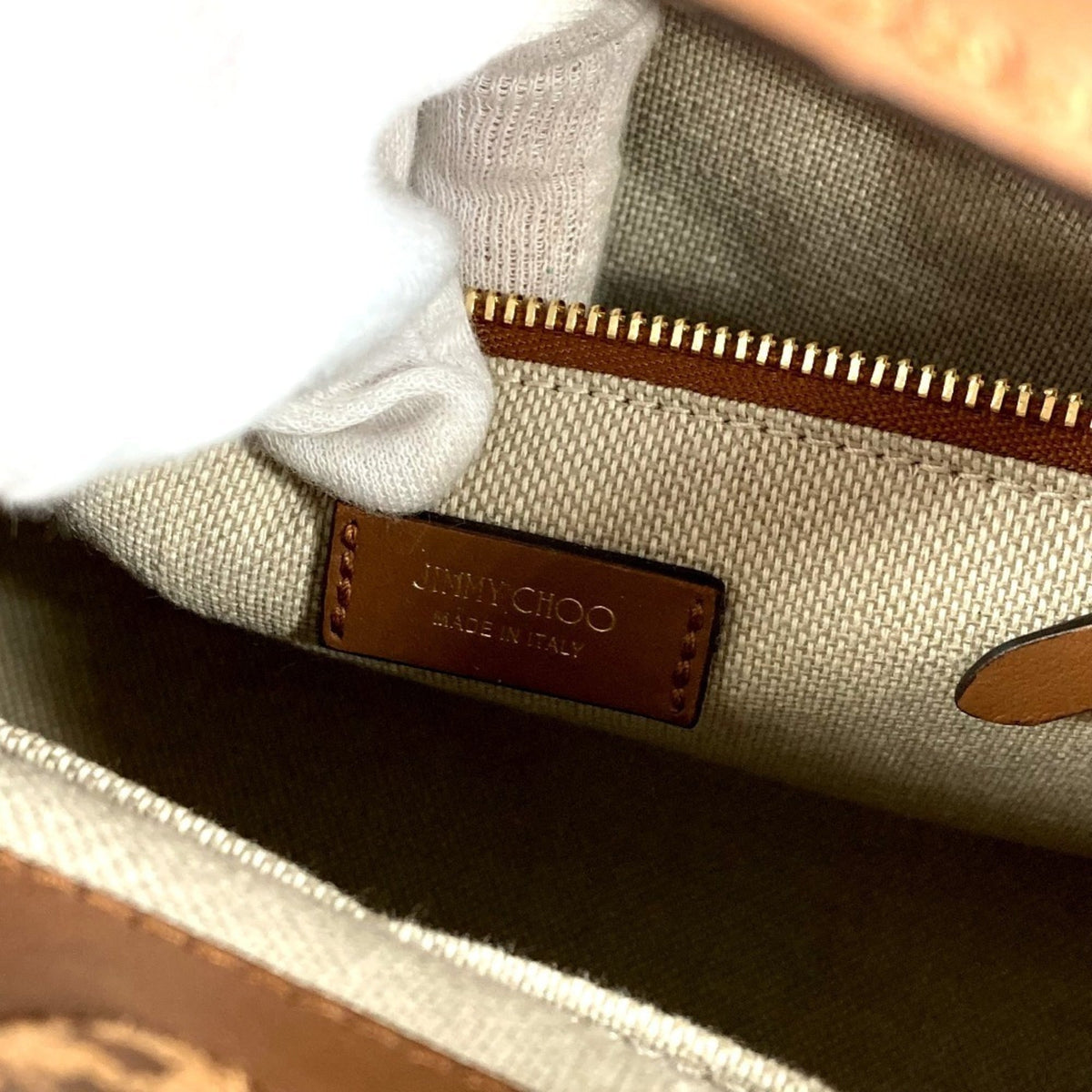 Jimmy Choo Beige Leather Canvas Handbag Shoulder Bag Tote Bag (Pre-Owned)