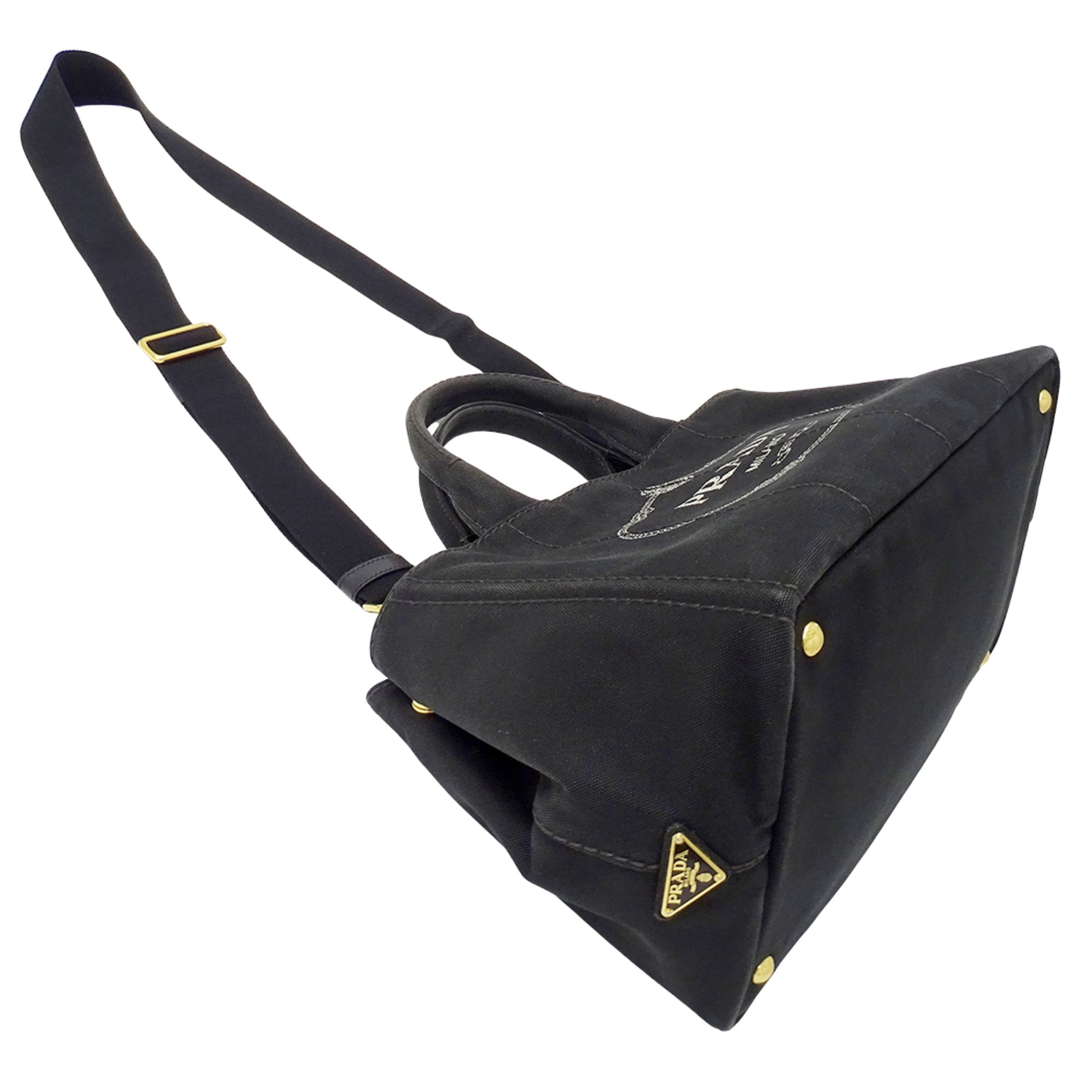 Prada Black Canvas Handbag Shoulder Bag Tote Bag (Pre-Owned)