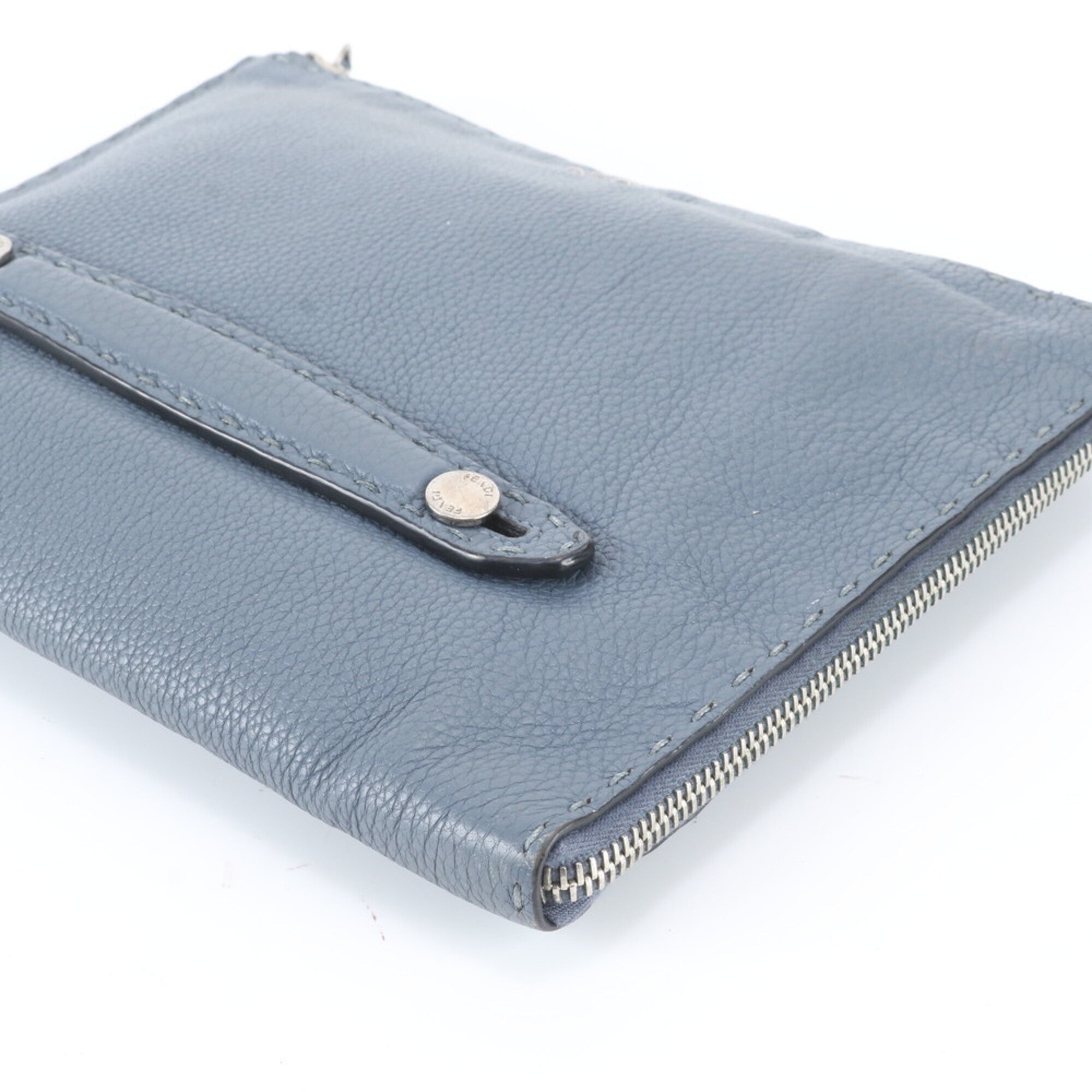 Fendi Blue Leather Clutch Bag Pouch (Pre-Owned)